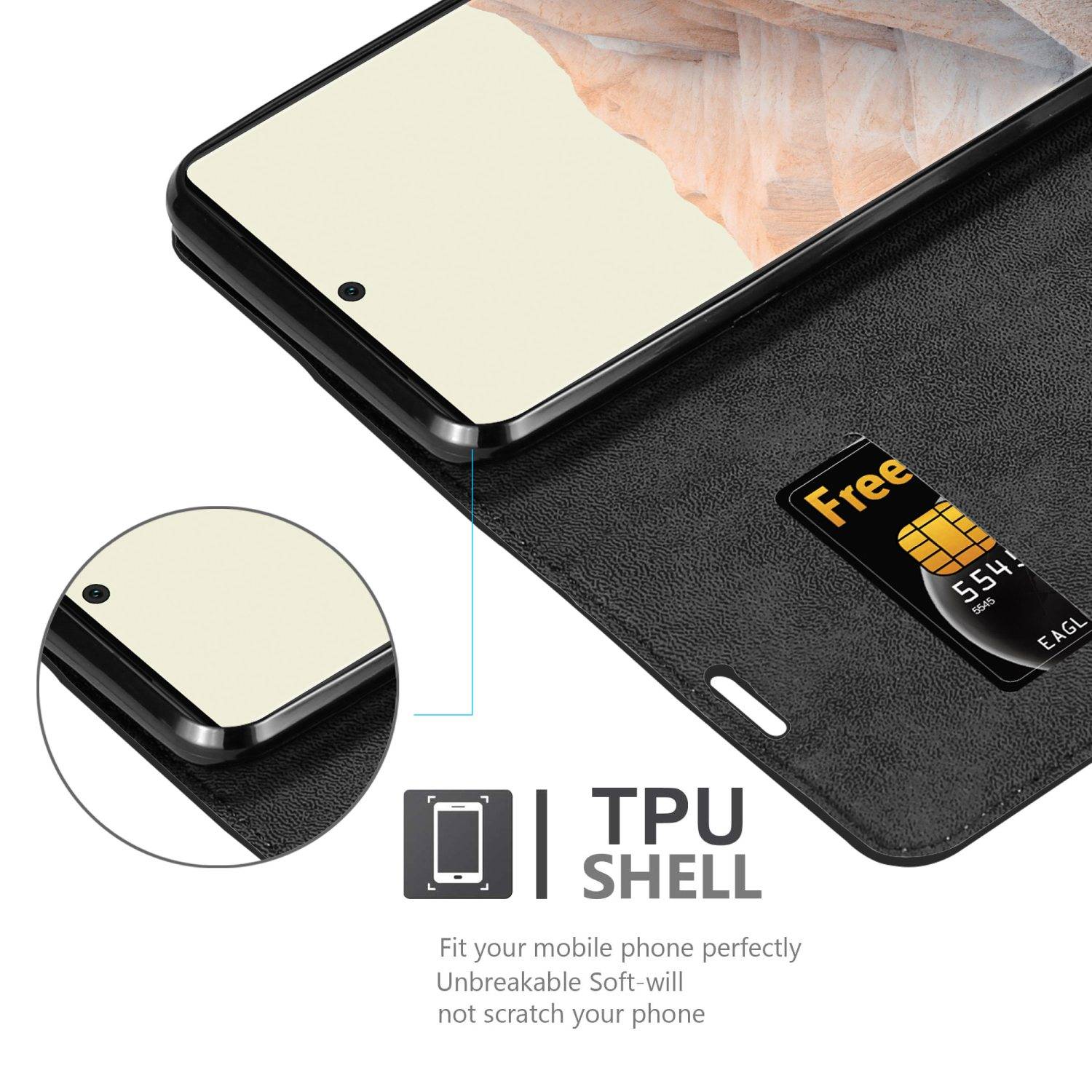 Cadorabo Hülle für Google PIXEL 6 PRO Schutz Hülle in Schwarz Handyhülle Etui Case Cover Magnetverschluss