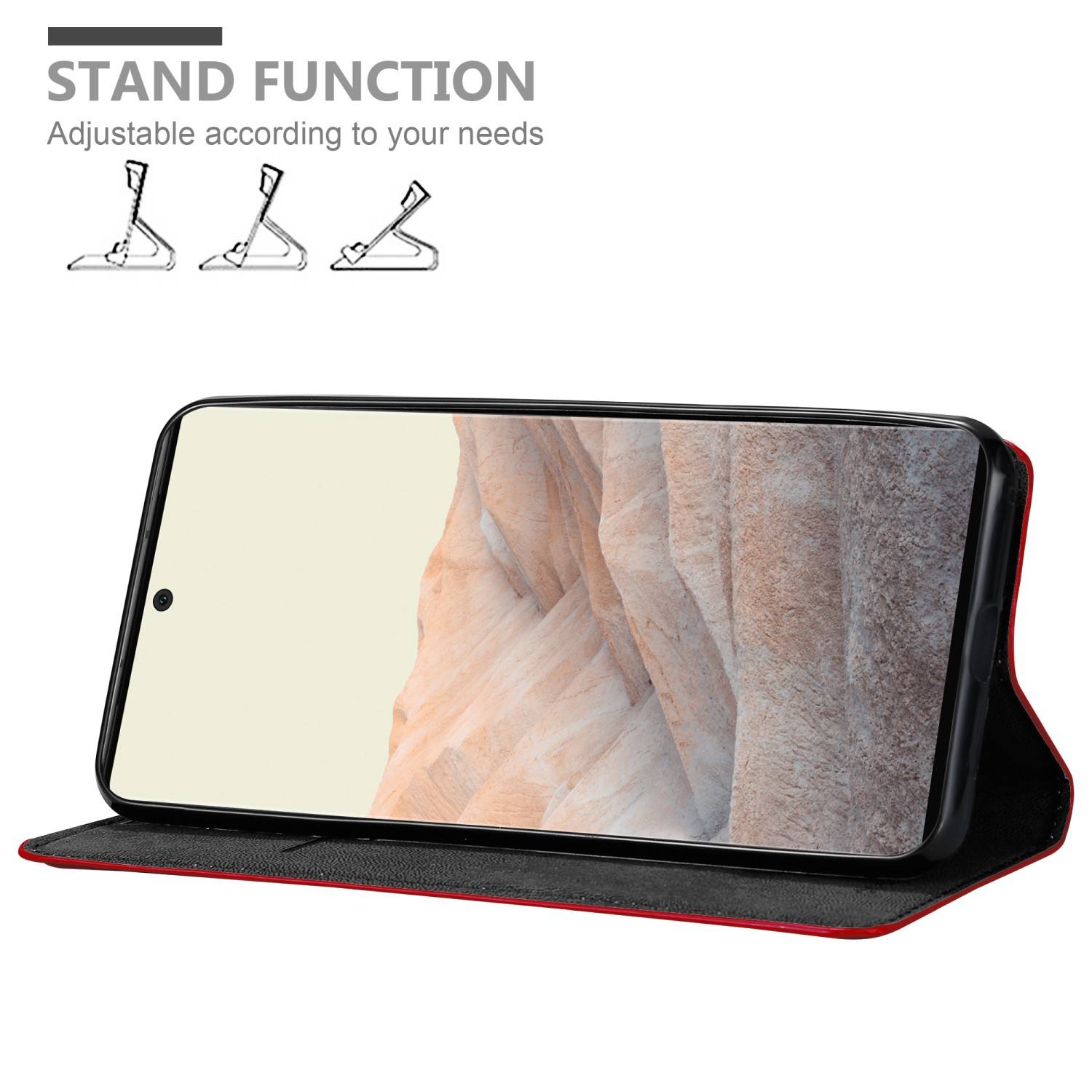 Cadorabo Hülle für Google PIXEL 6 PRO Schutz Hülle in Rot Handyhülle Etui Case Cover Magnetverschluss