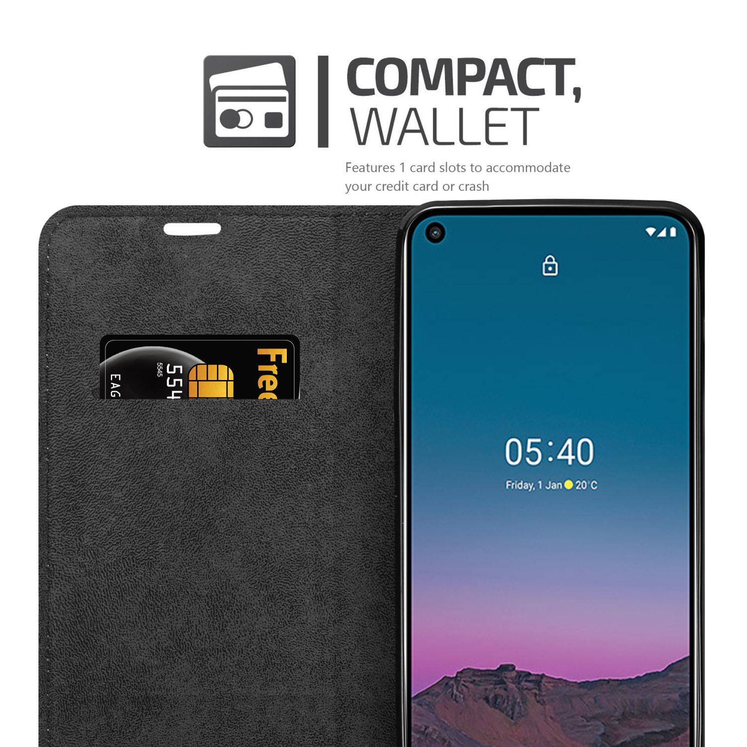 Cadorabo Hülle für Nokia 5.4 Schutz Hülle in Schwarz Handyhülle Etui Case Cover Magnetverschluss