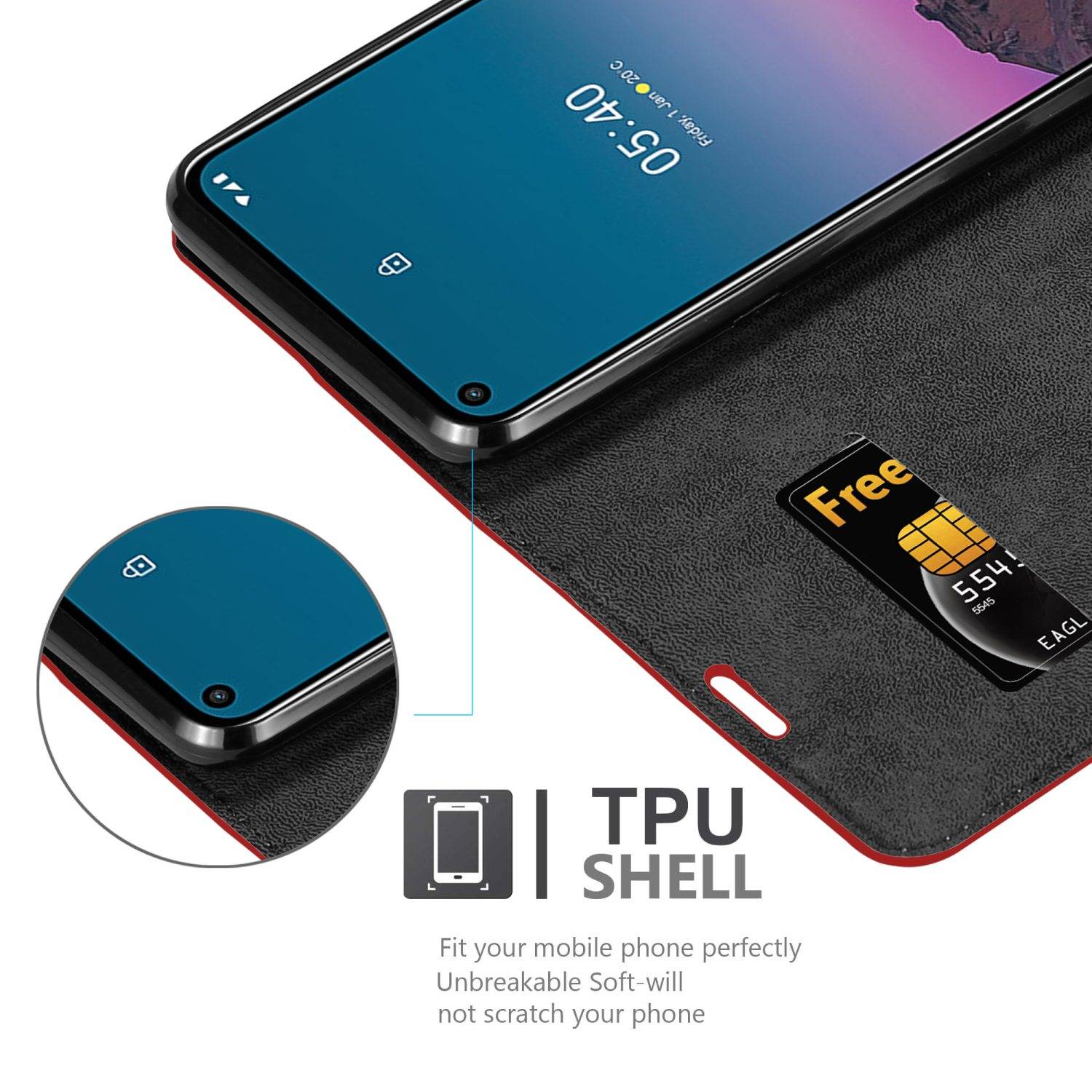 Cadorabo Hülle für Nokia 5.4 Schutz Hülle in Rot Handyhülle Etui Case Cover Magnetverschluss