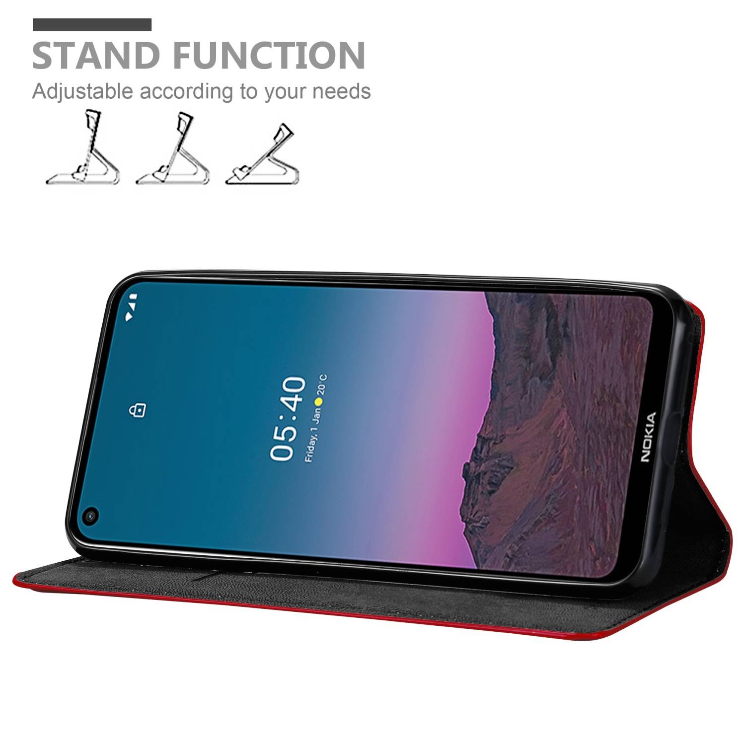 Cadorabo Hülle für Nokia 5.4 Schutz Hülle in Rot Handyhülle Etui Case Cover Magnetverschluss