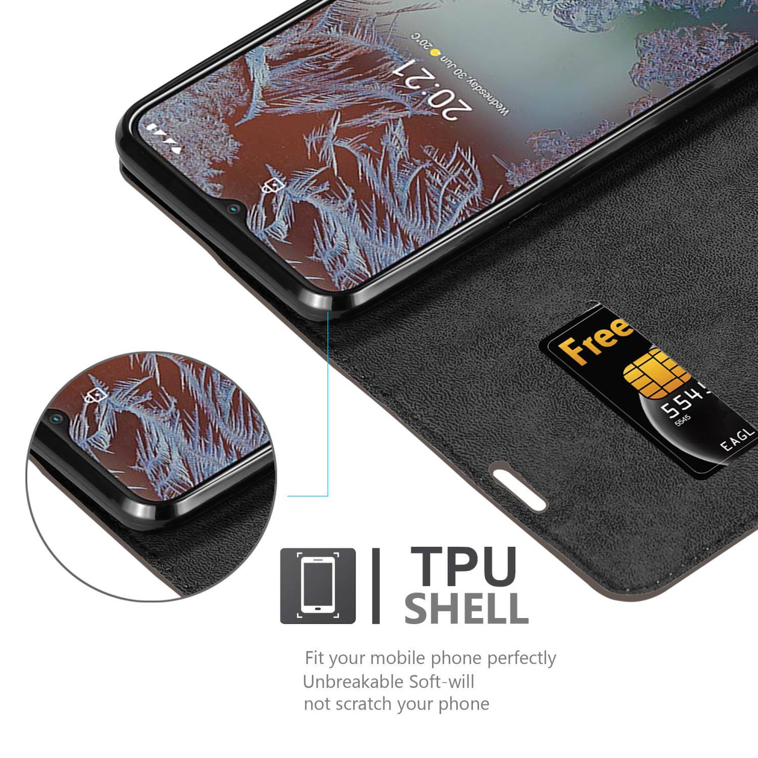 Cadorabo Hülle für Nokia G10 / G20 Schutz Hülle in Braun Handyhülle Etui Case Cover Magnetverschluss