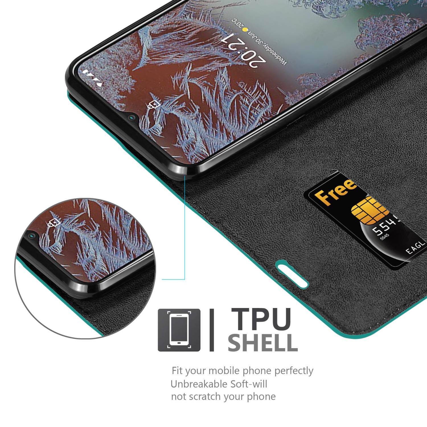Cadorabo Hülle für Nokia G10 / G20 Schutz Hülle in Türkis Handyhülle Etui Case Cover Magnetverschluss