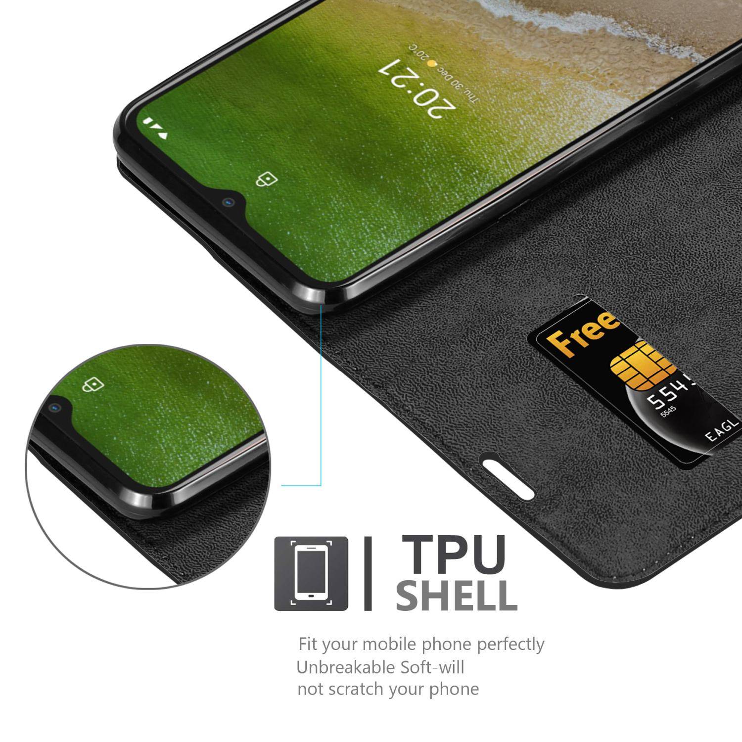 Cadorabo Hülle für Nokia G50 5G Schutz Hülle in Schwarz Handyhülle Etui Case Cover Magnetverschluss
