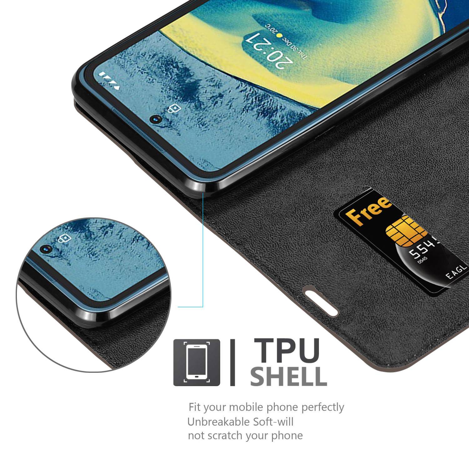 Cadorabo Hülle für Nokia XR20 Schutz Hülle in Braun Handyhülle Etui Case Cover Magnetverschluss