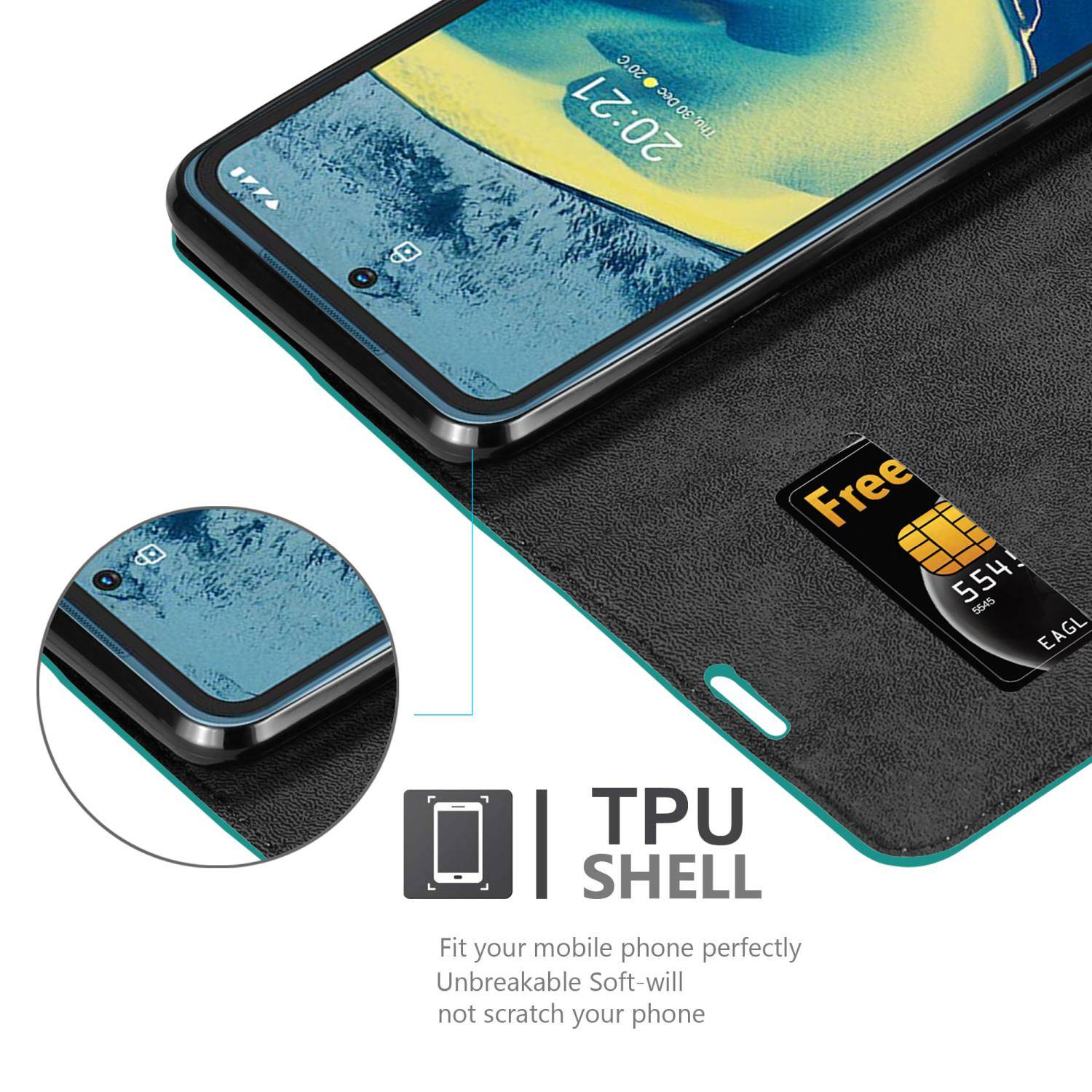 Cadorabo Hülle für Nokia XR20 Schutz Hülle in Türkis Handyhülle Etui Case Cover Magnetverschluss