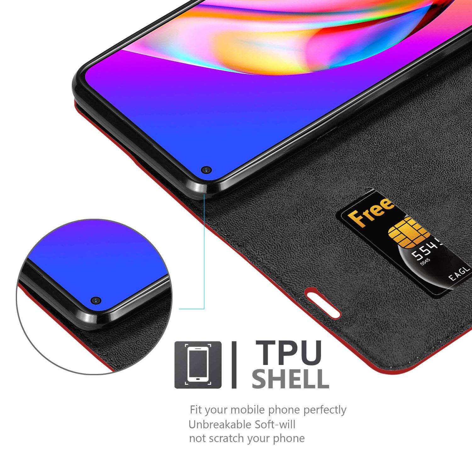 Cadorabo Hülle für Oppo A94 5G Schutz Hülle in Rot Handyhülle Etui Case Cover Magnetverschluss