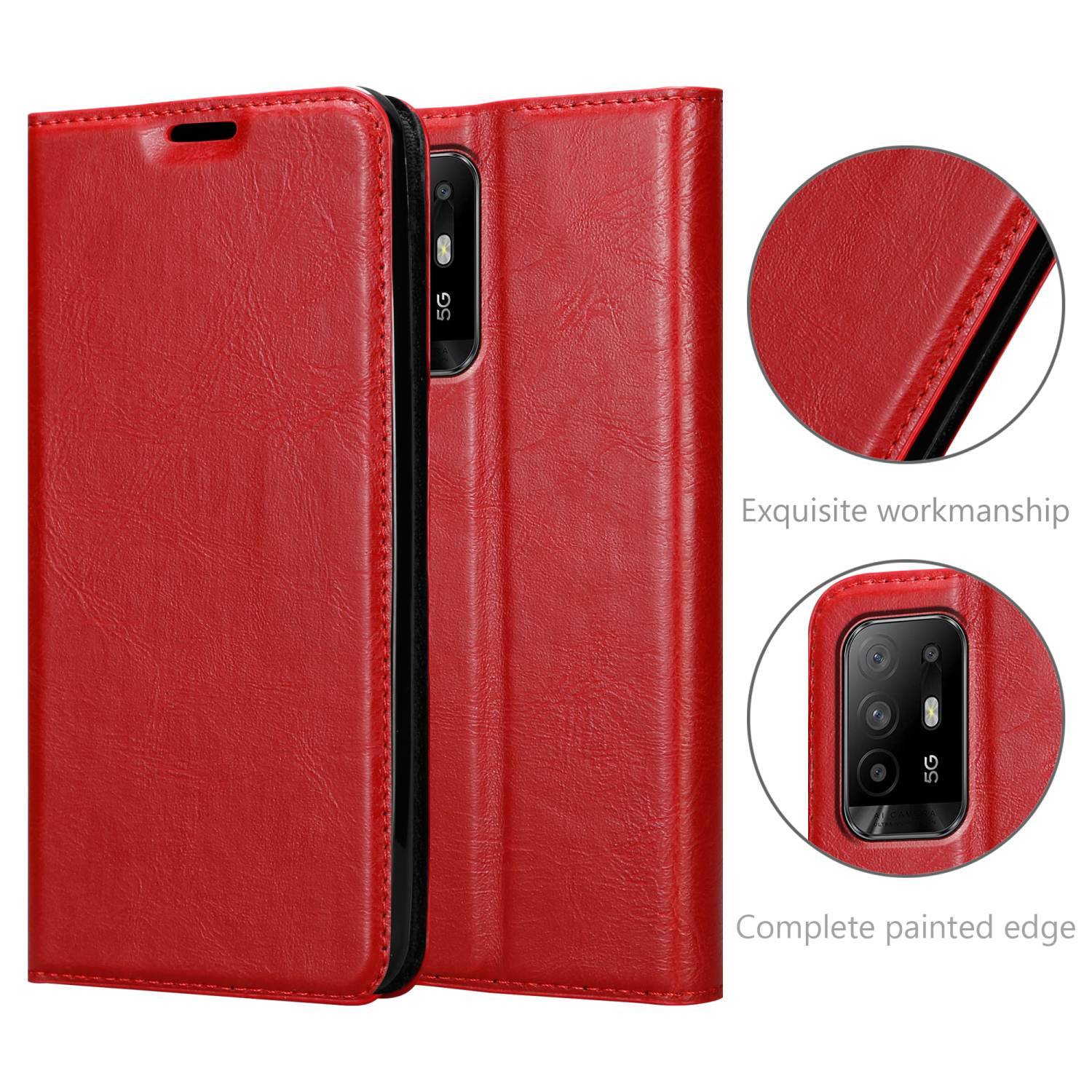 Cadorabo Hülle für Oppo A94 5G Schutz Hülle in Rot Handyhülle Etui Case Cover Magnetverschluss