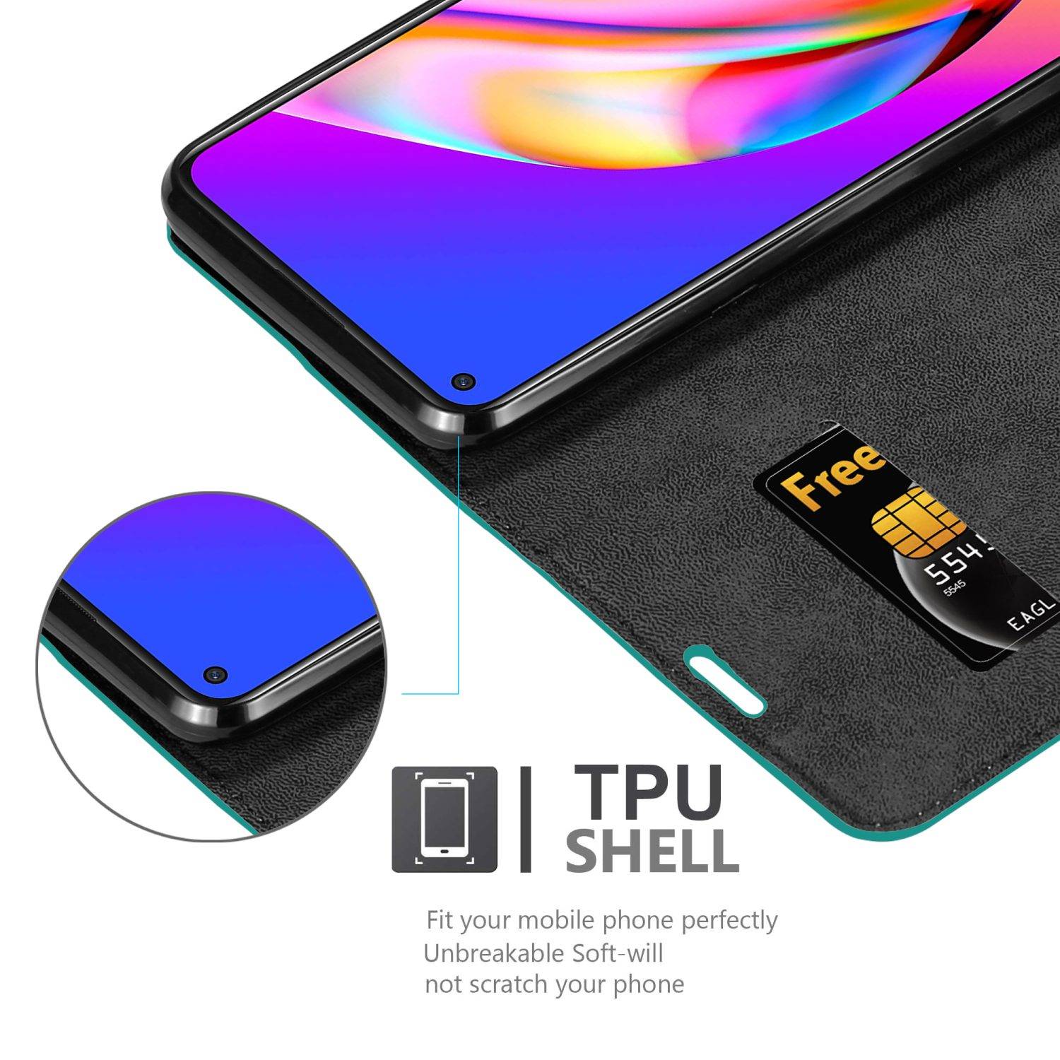 Cadorabo Hülle für Oppo A94 5G Schutz Hülle in Türkis Handyhülle Etui Case Cover Magnetverschluss