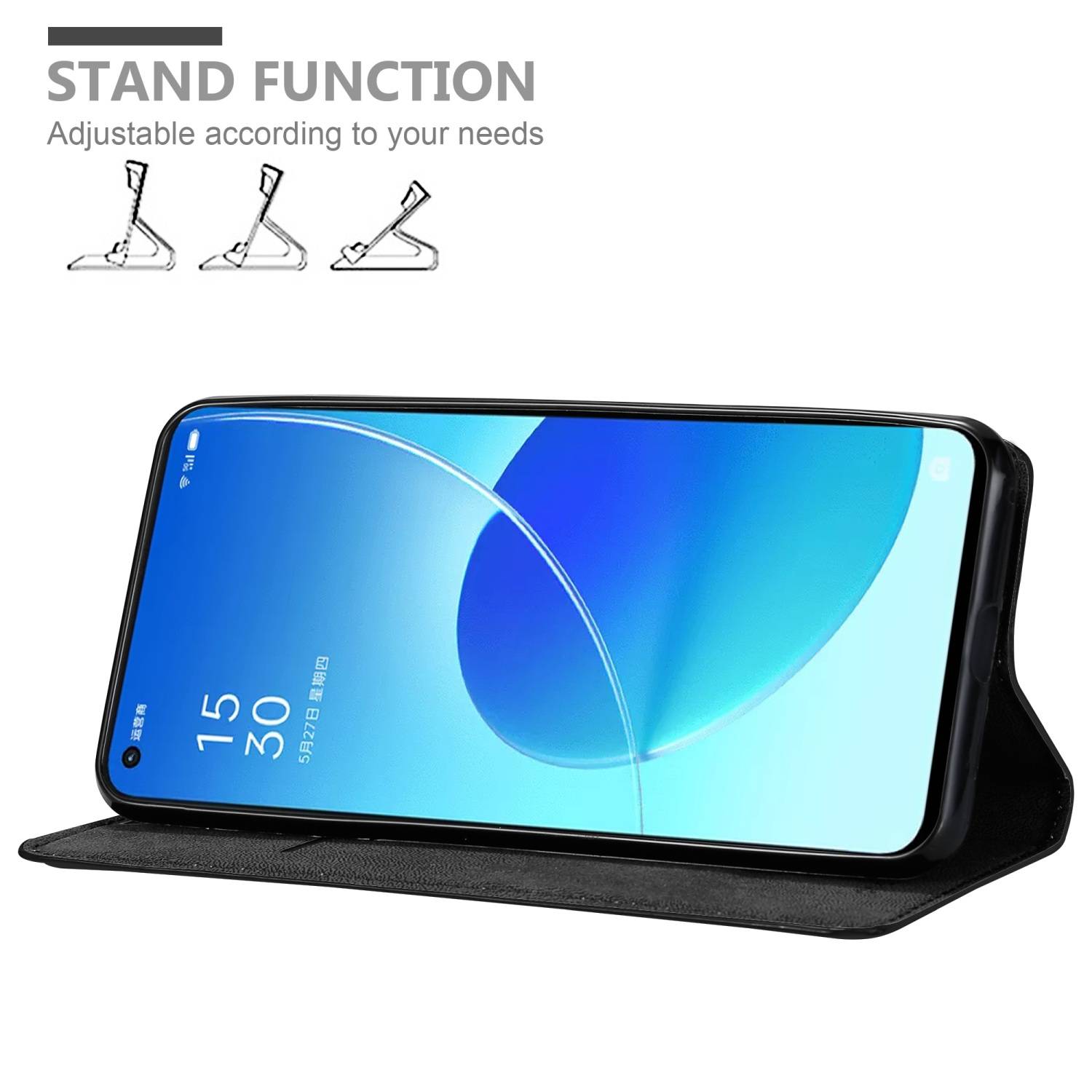 Cadorabo Hülle für Oppo Reno6 5G Schutz Hülle in Schwarz Handyhülle Etui Case Cover Magnetverschluss
