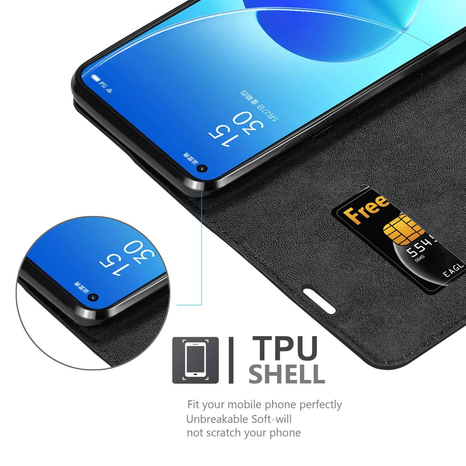 Cadorabo Hülle für Oppo Reno6 5G Schutz Hülle in Schwarz Handyhülle Etui Case Cover Magnetverschluss