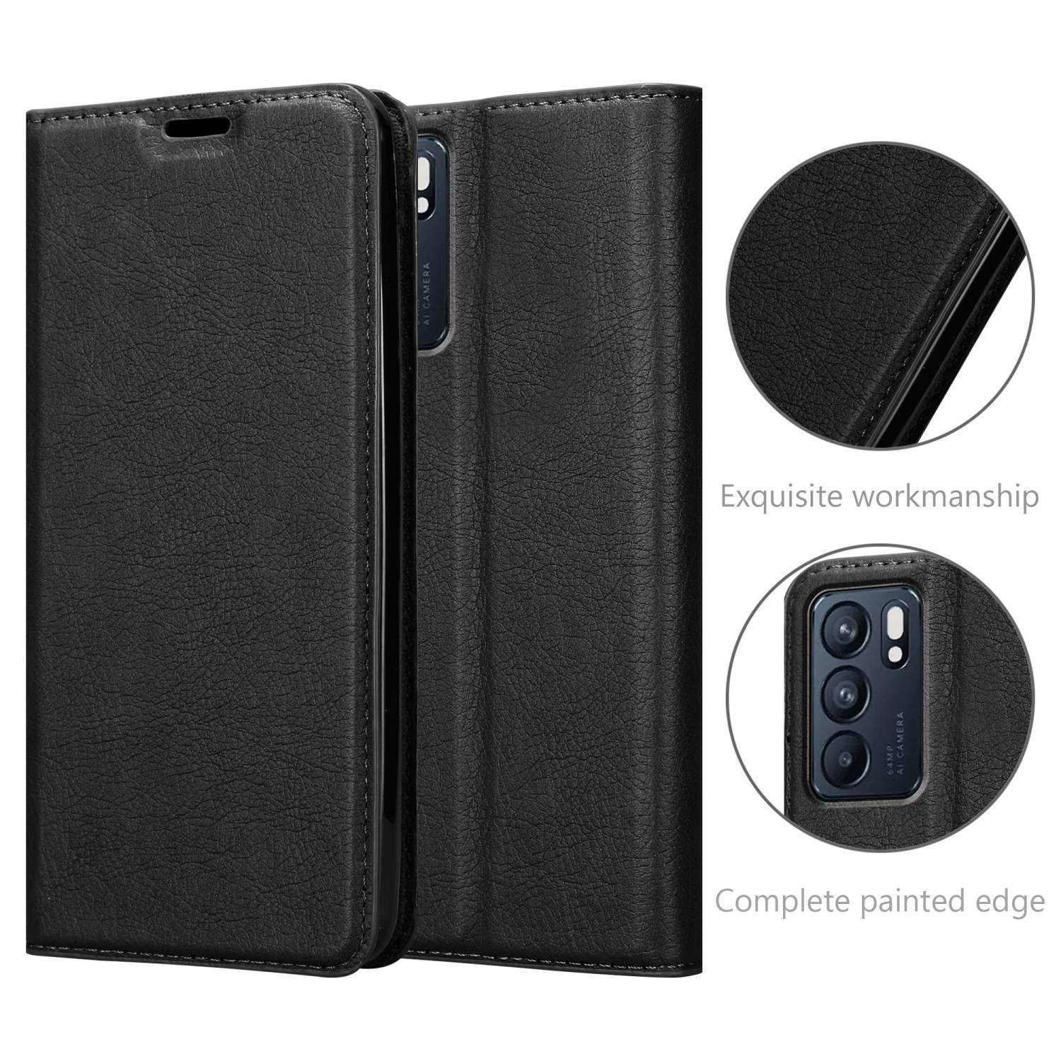 Cadorabo Hülle für Oppo Reno6 5G Schutz Hülle in Schwarz Handyhülle Etui Case Cover Magnetverschluss