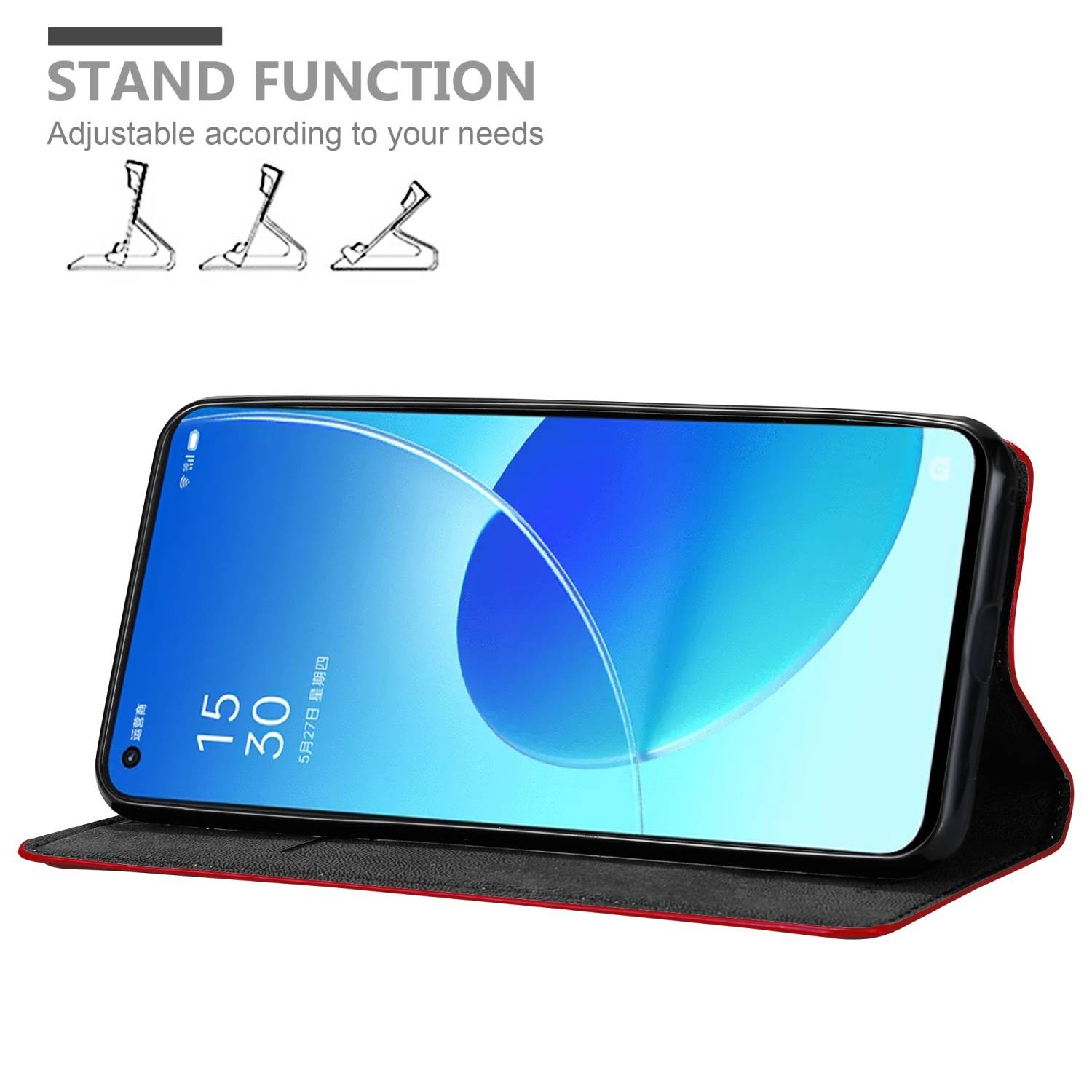 Cadorabo Hülle für Oppo Reno6 5G Schutz Hülle in Rot Handyhülle Etui Case Cover Magnetverschluss