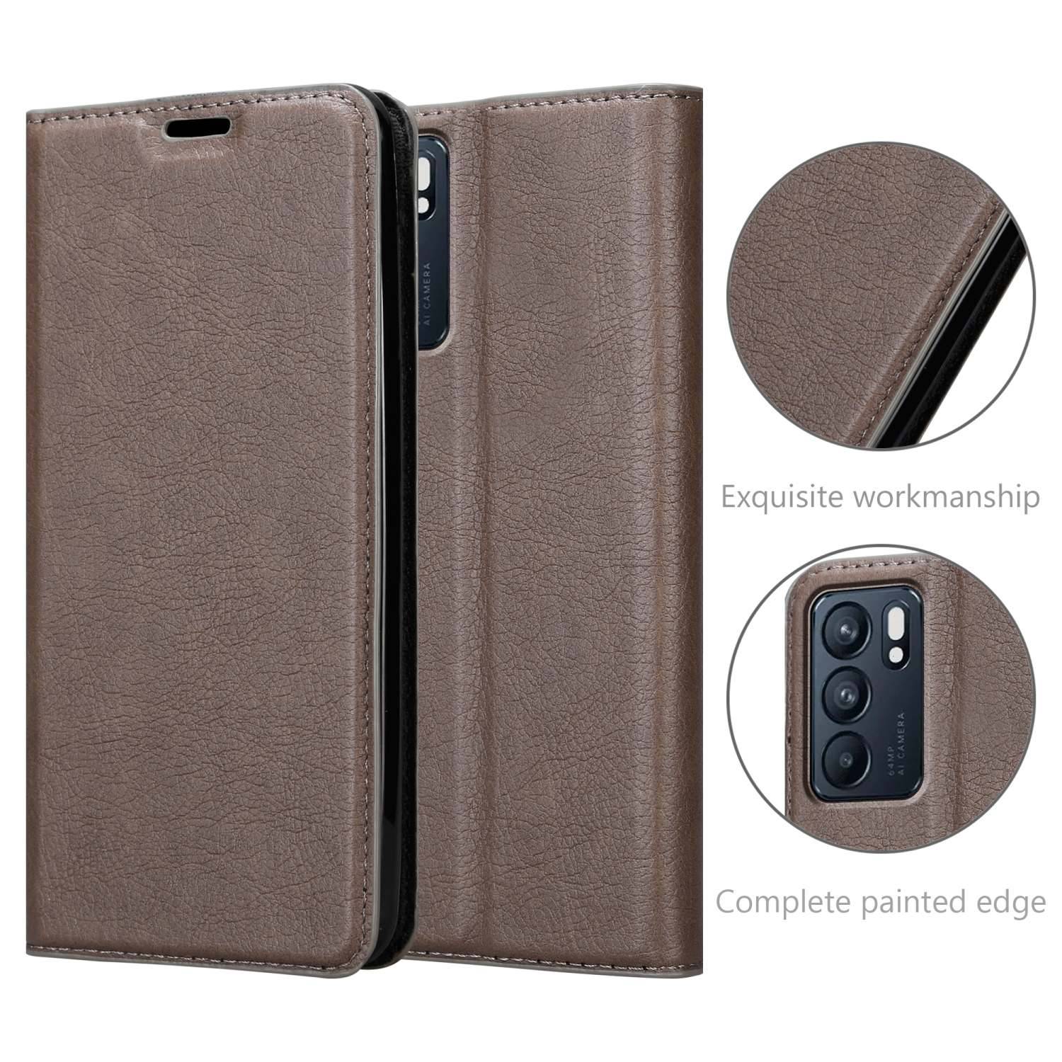 Cadorabo Hülle für Oppo Reno6 5G Schutz Hülle in Braun Handyhülle Etui Case Cover Magnetverschluss