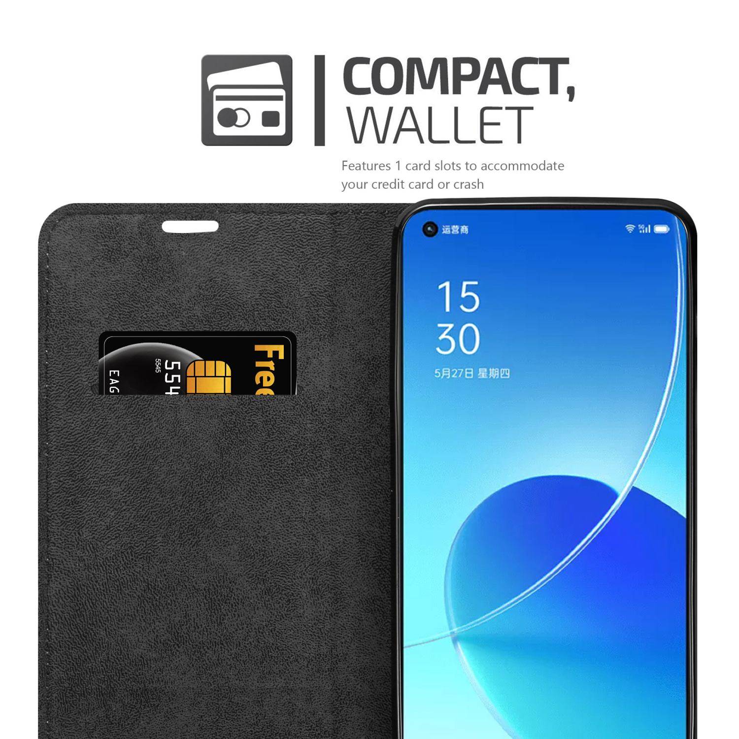Cadorabo Hülle für Oppo Reno6 5G Schutz Hülle in Braun Handyhülle Etui Case Cover Magnetverschluss