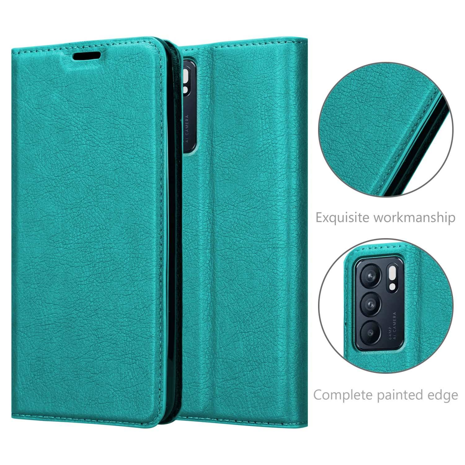Cadorabo Hülle für Oppo Reno6 5G Schutz Hülle in Türkis Handyhülle Etui Case Cover Magnetverschluss