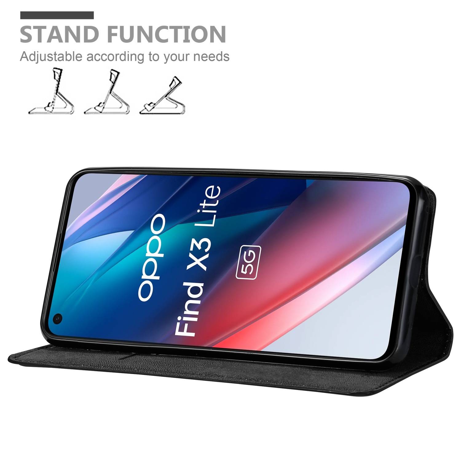 Cadorabo Hülle für Oppo FIND X3 LITE Schutz Hülle in Schwarz Handyhülle Etui Case Cover Magnetverschluss