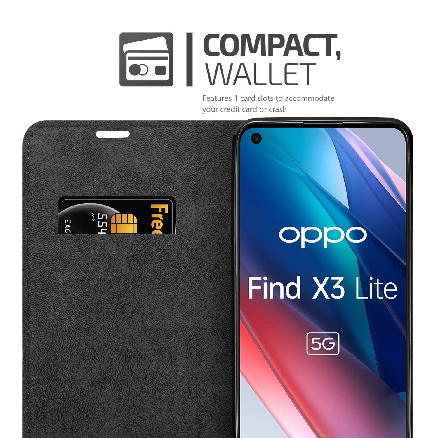 Cadorabo Hülle für Oppo FIND X3 LITE Schutz Hülle in Schwarz Handyhülle Etui Case Cover Magnetverschluss