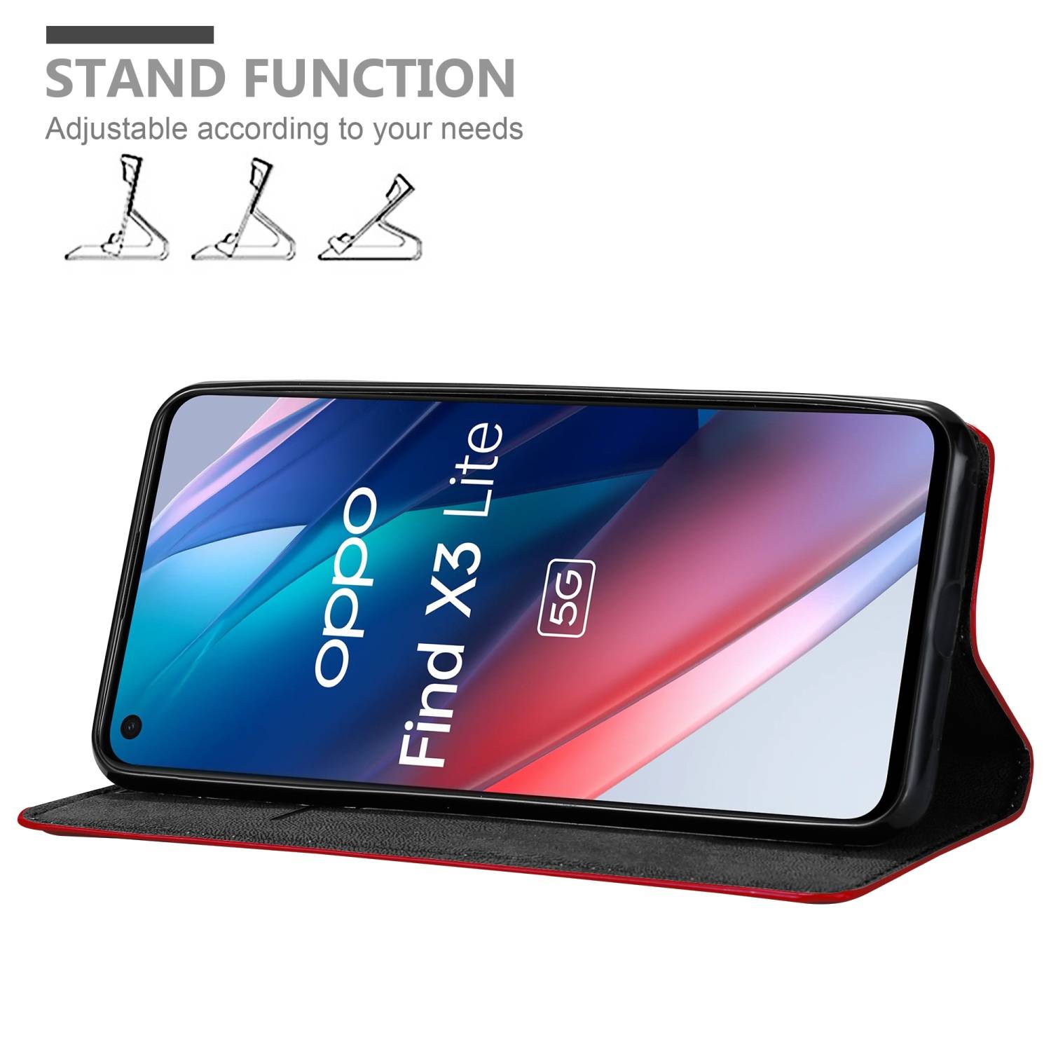Cadorabo Hülle für Oppo FIND X3 LITE Schutz Hülle in Rot Handyhülle Etui Case Cover Magnetverschluss