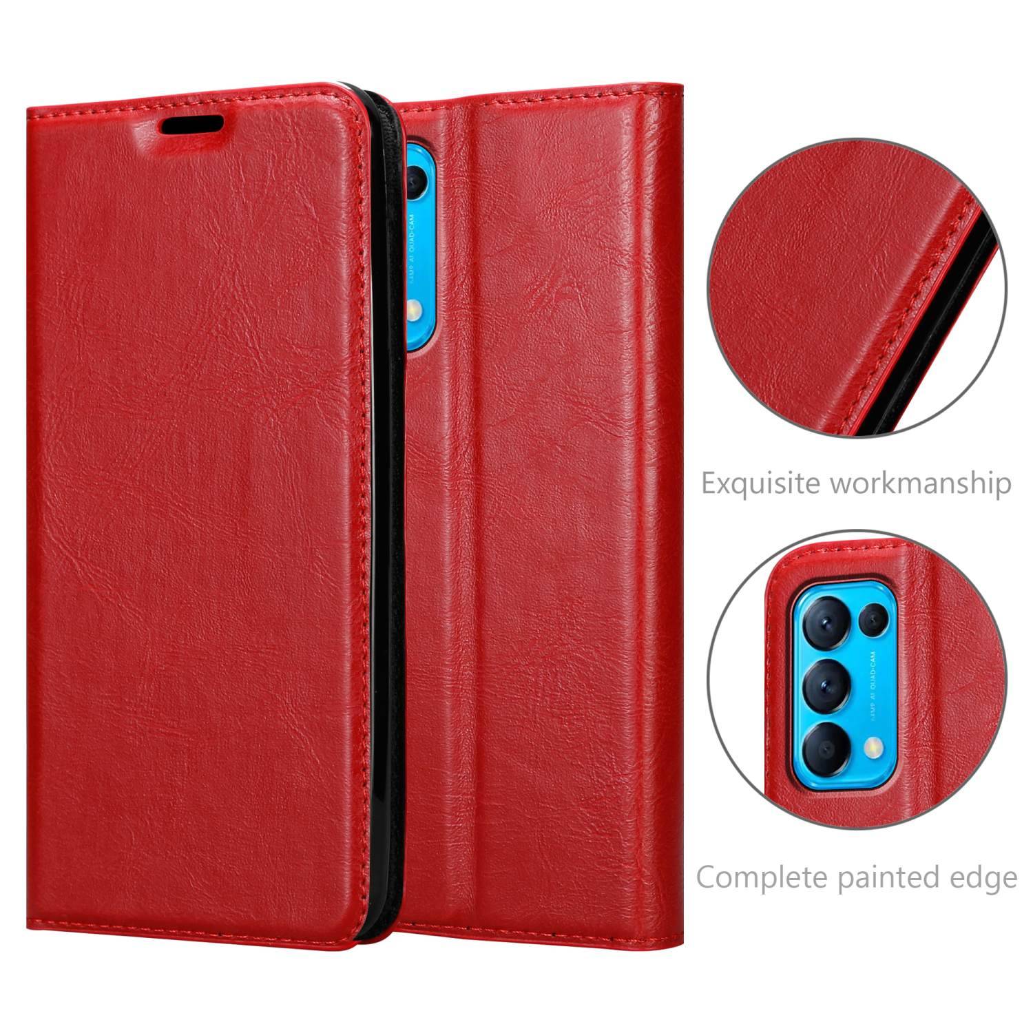 Cadorabo Hülle für Oppo FIND X3 LITE Schutz Hülle in Rot Handyhülle Etui Case Cover Magnetverschluss