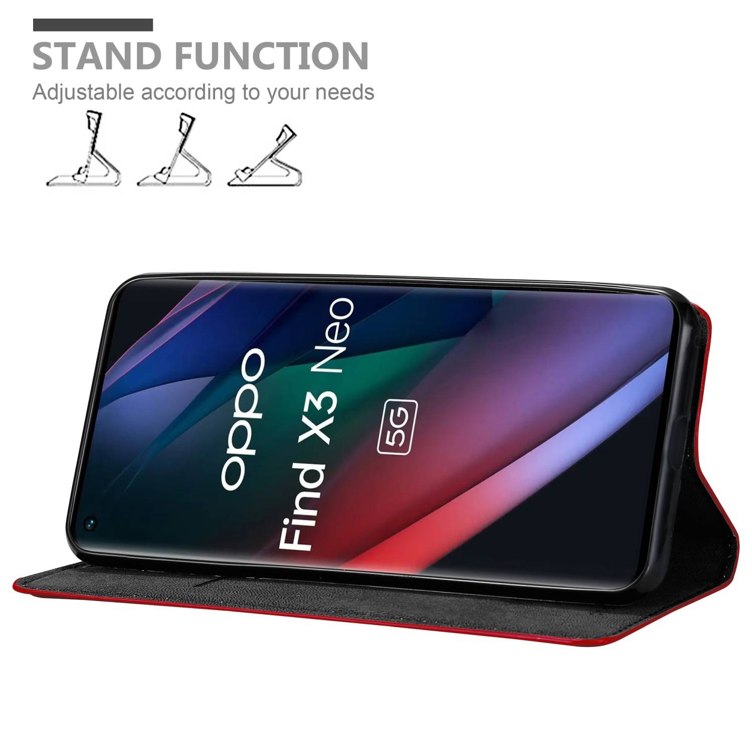 Cadorabo Hülle für Oppo FIND X3 NEO Schutz Hülle in Rot Handyhülle Etui Case Cover Magnetverschluss