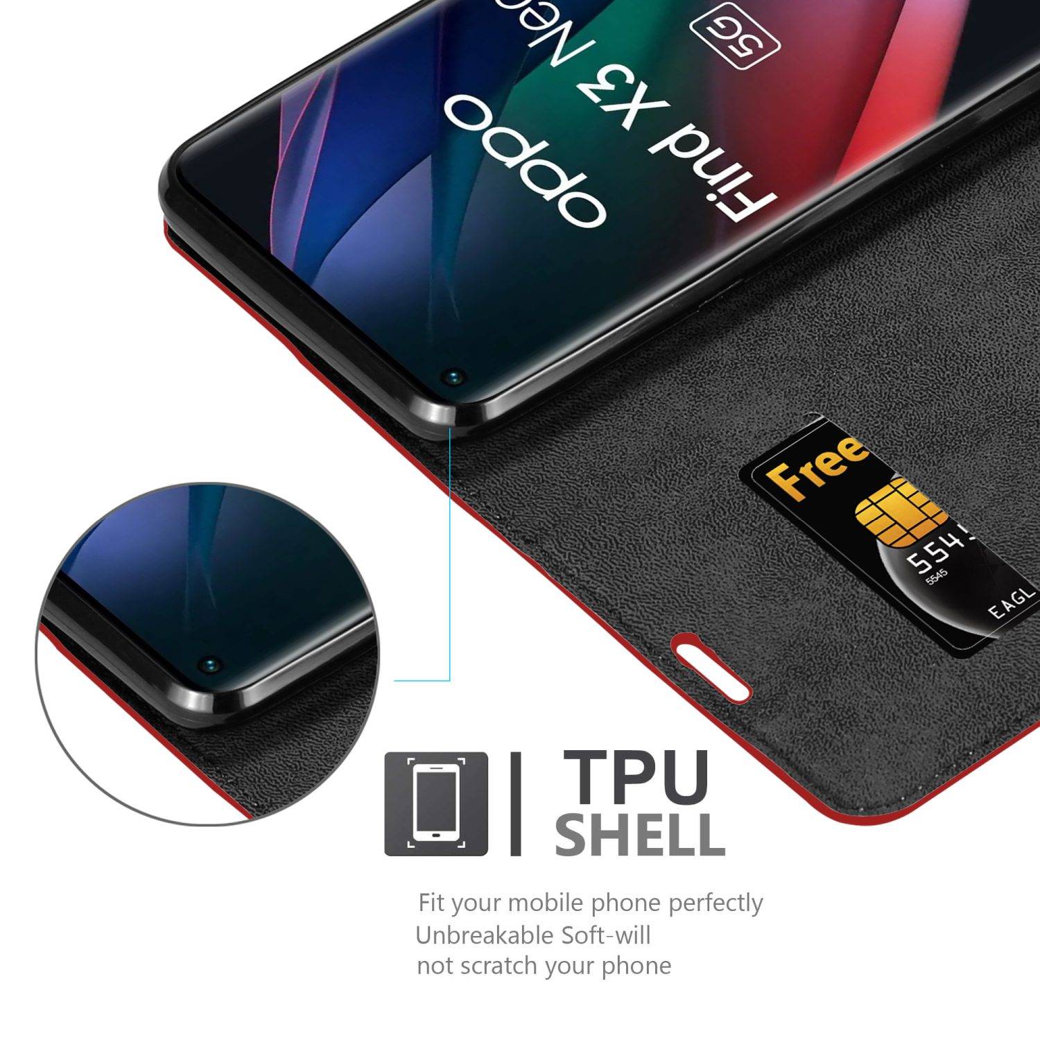 Cadorabo Hülle für Oppo FIND X3 NEO Schutz Hülle in Rot Handyhülle Etui Case Cover Magnetverschluss