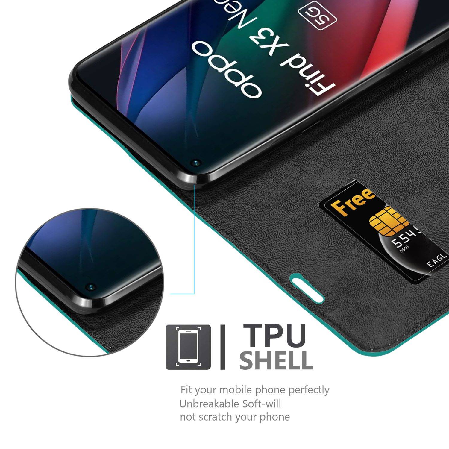 Cadorabo Hülle für Oppo FIND X3 NEO Schutz Hülle in Türkis Handyhülle Etui Case Cover Magnetverschluss