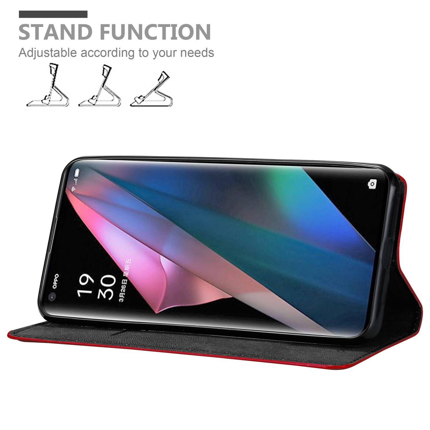 Cadorabo Hülle für Oppo FIND X3 PRO Schutz Hülle in Rot Handyhülle Etui Case Cover Magnetverschluss