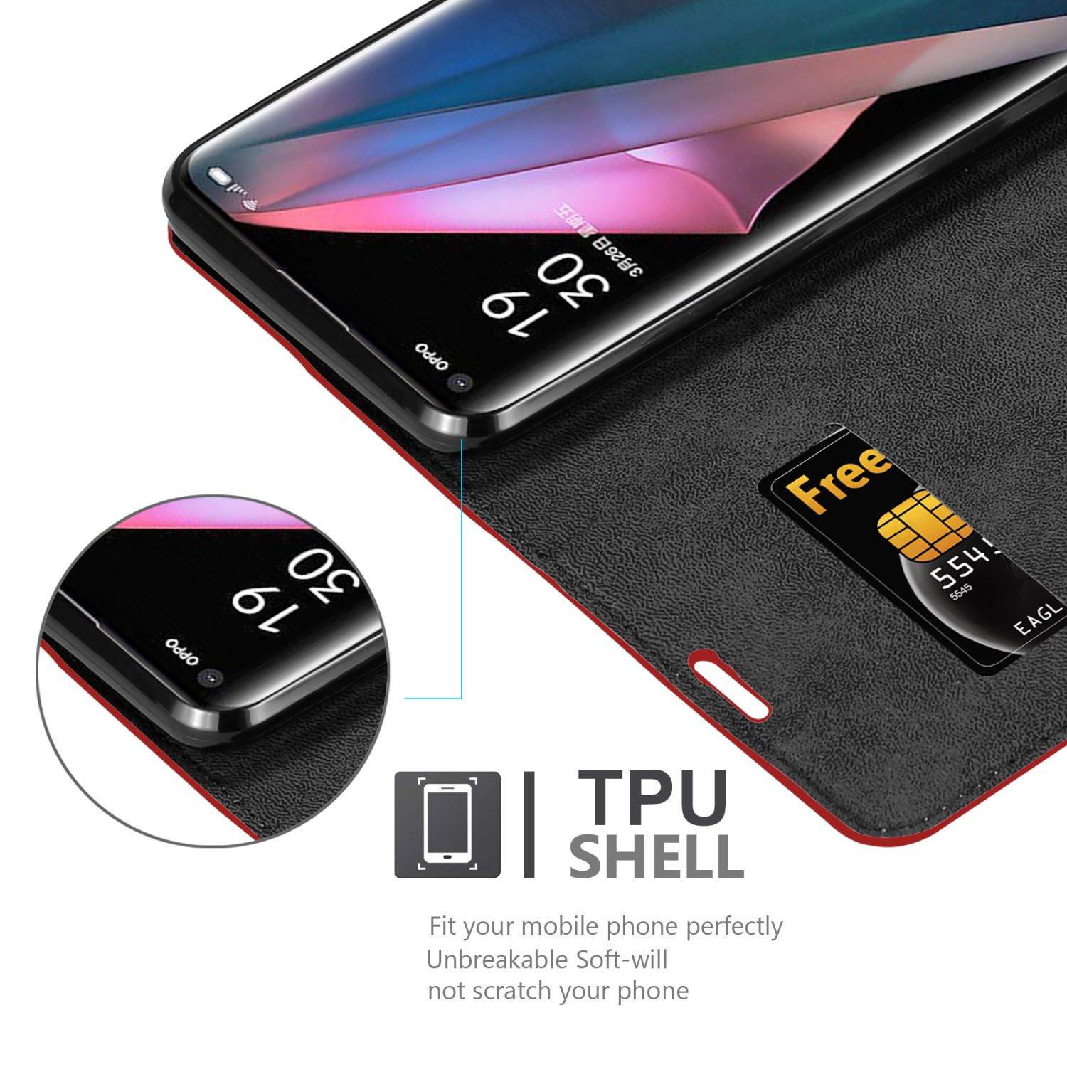 Cadorabo Hülle für Oppo FIND X3 PRO Schutz Hülle in Rot Handyhülle Etui Case Cover Magnetverschluss