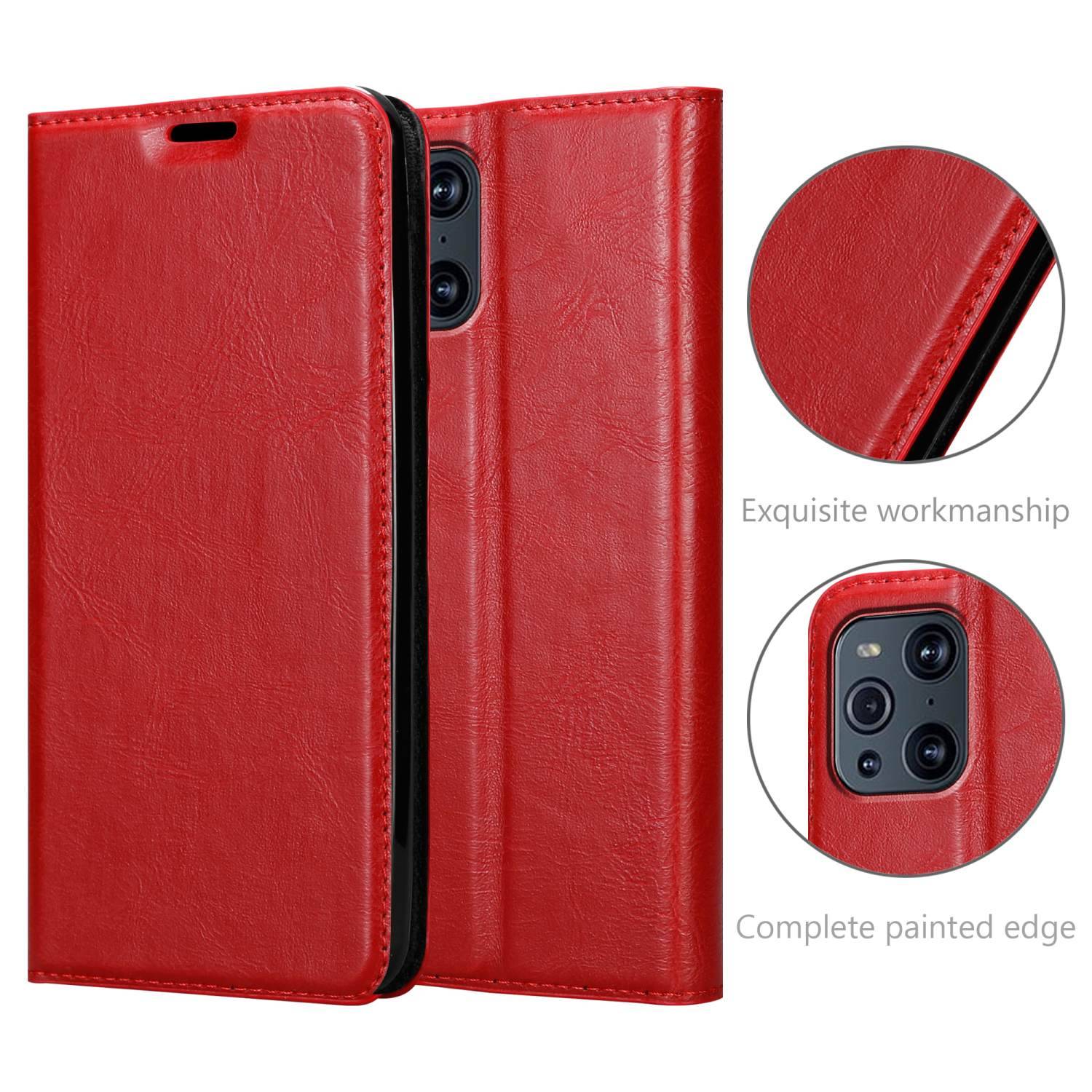 Cadorabo Hülle für Oppo FIND X3 PRO Schutz Hülle in Rot Handyhülle Etui Case Cover Magnetverschluss