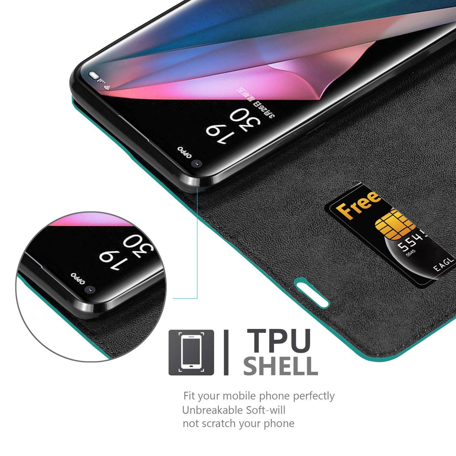 Cadorabo Hülle für Oppo FIND X3 PRO Schutz Hülle in Türkis Handyhülle Etui Case Cover Magnetverschluss