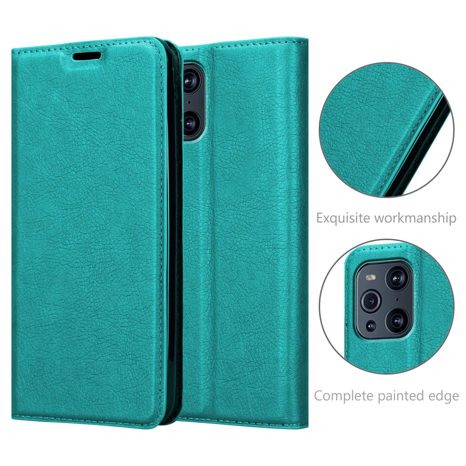 Cadorabo Hülle für Oppo FIND X3 PRO Schutz Hülle in Türkis Handyhülle Etui Case Cover Magnetverschluss