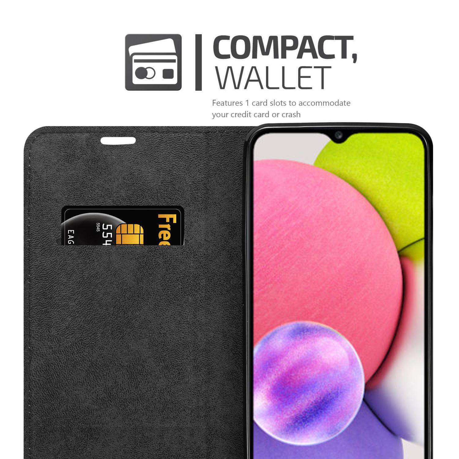 Cadorabo Hülle für Samsung Galaxy A03s Schutz Hülle in Schwarz Handyhülle Etui Case Cover Magnetverschluss