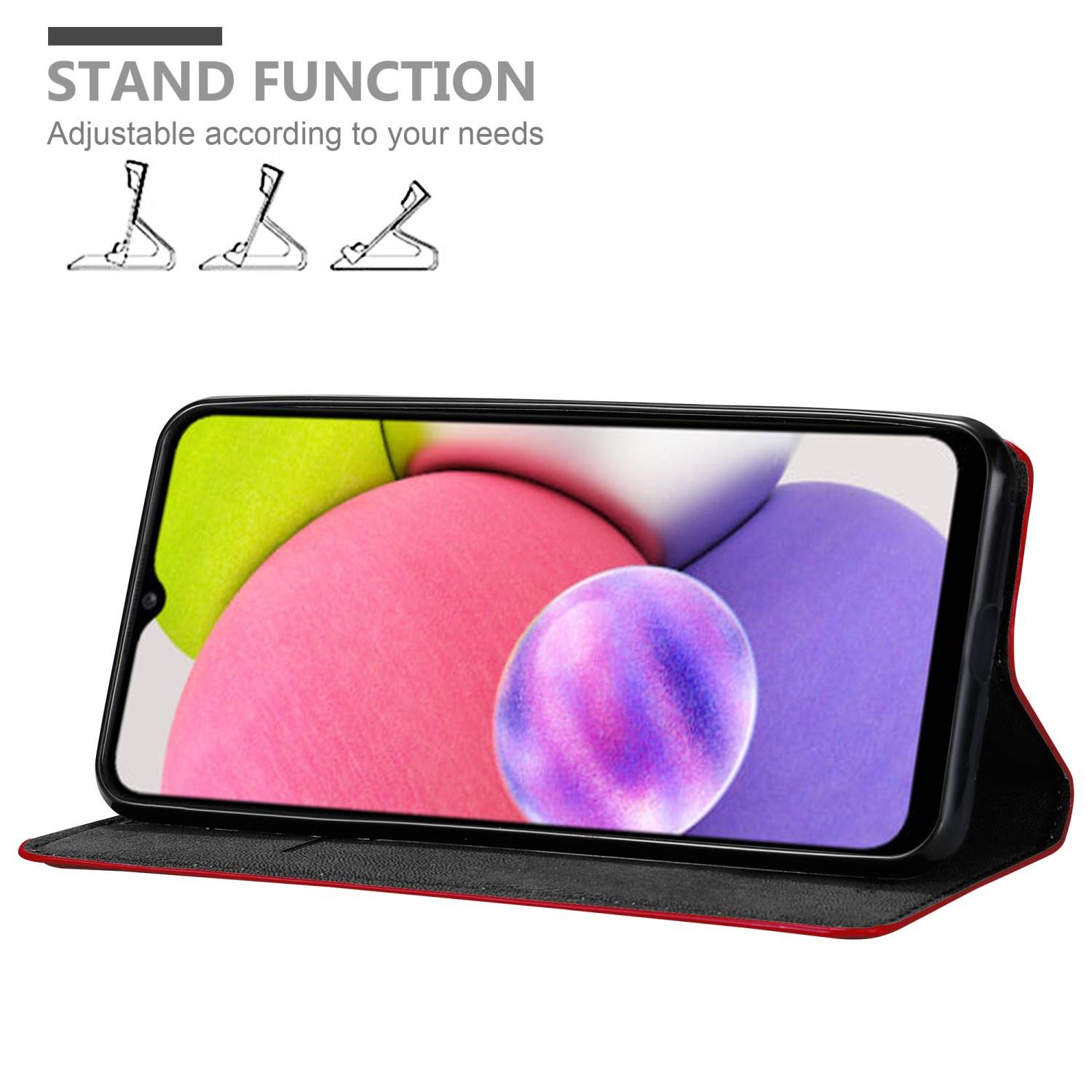 Cadorabo Hülle für Samsung Galaxy A03s Schutz Hülle in Rot Handyhülle Etui Case Cover Magnetverschluss