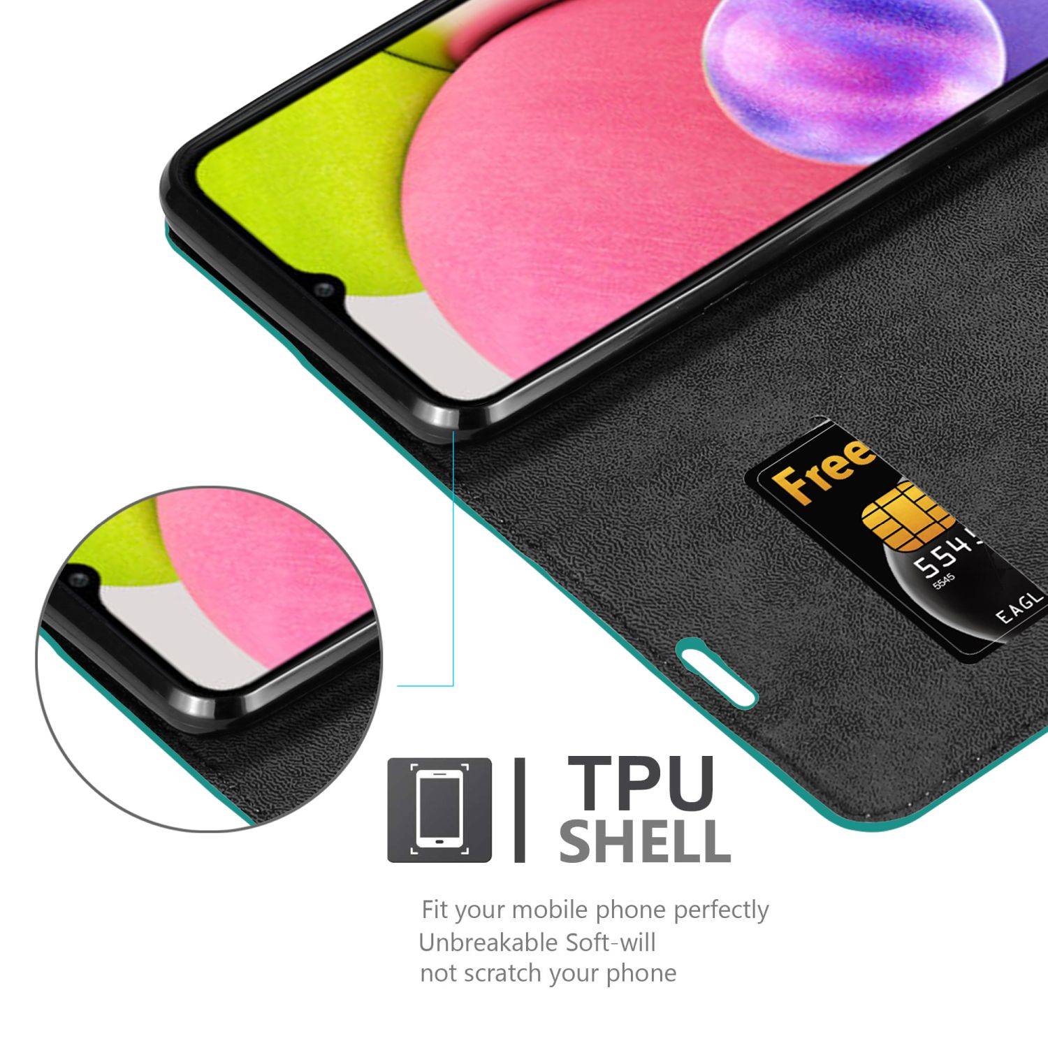 Cadorabo Hülle für Samsung Galaxy A03s Schutz Hülle in Türkis Handyhülle Etui Case Cover Magnetverschluss
