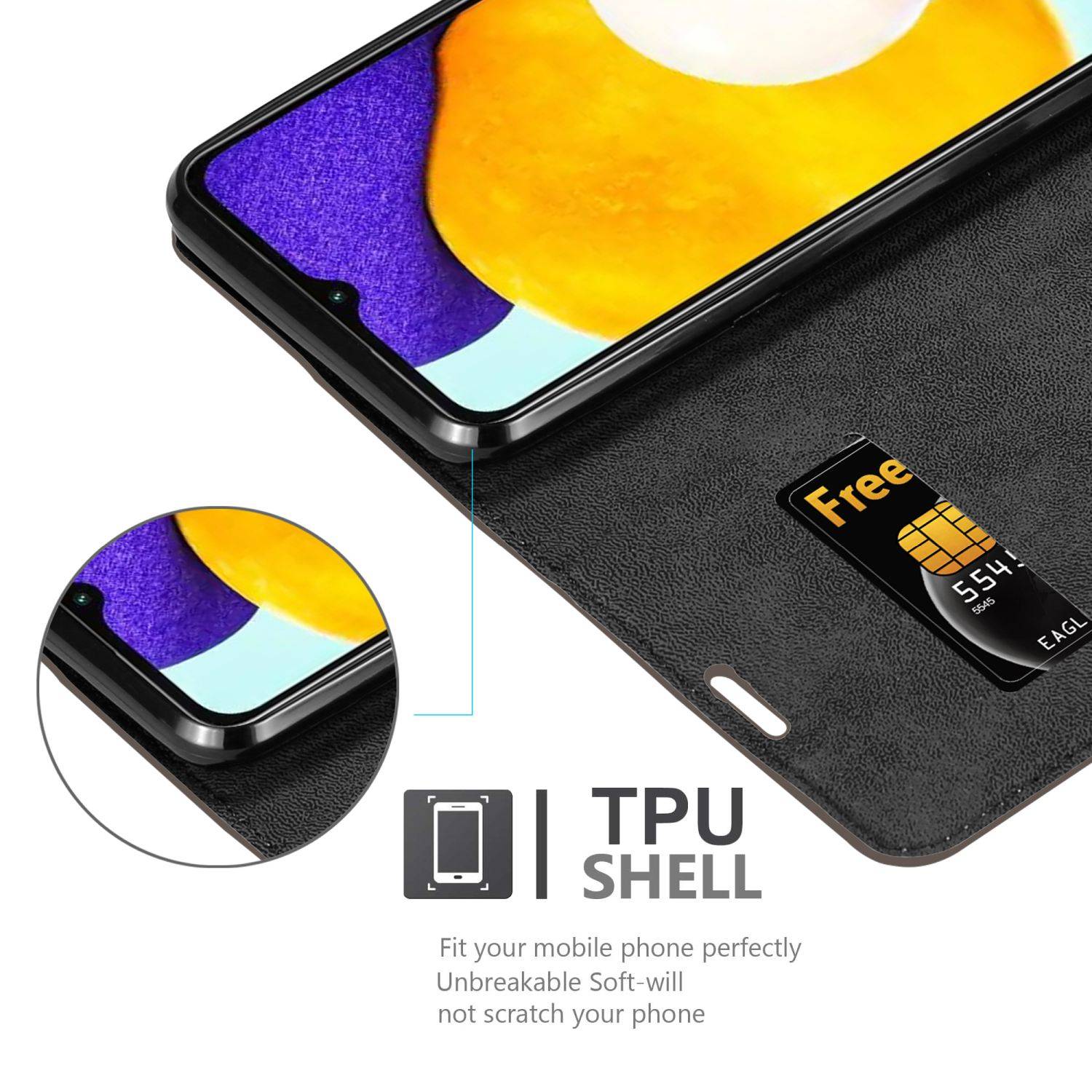 Cadorabo Hülle für Samsung Galaxy A13 5G Schutz Hülle in Braun Handyhülle Etui Case Cover Magnetverschluss