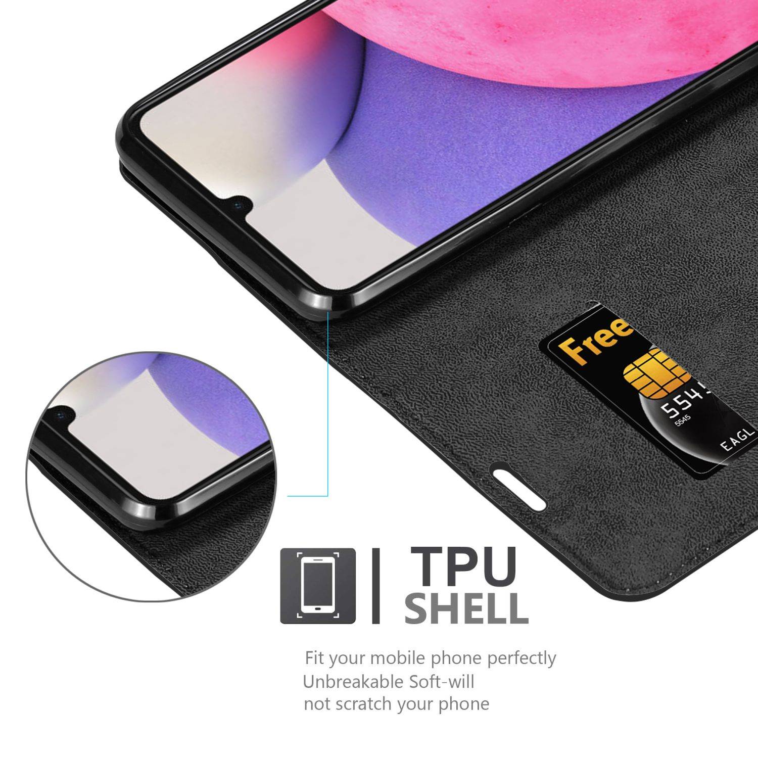 Cadorabo Hülle für Samsung Galaxy A33 5G Schutz Hülle in Schwarz Handyhülle Etui Case Cover Magnetverschluss