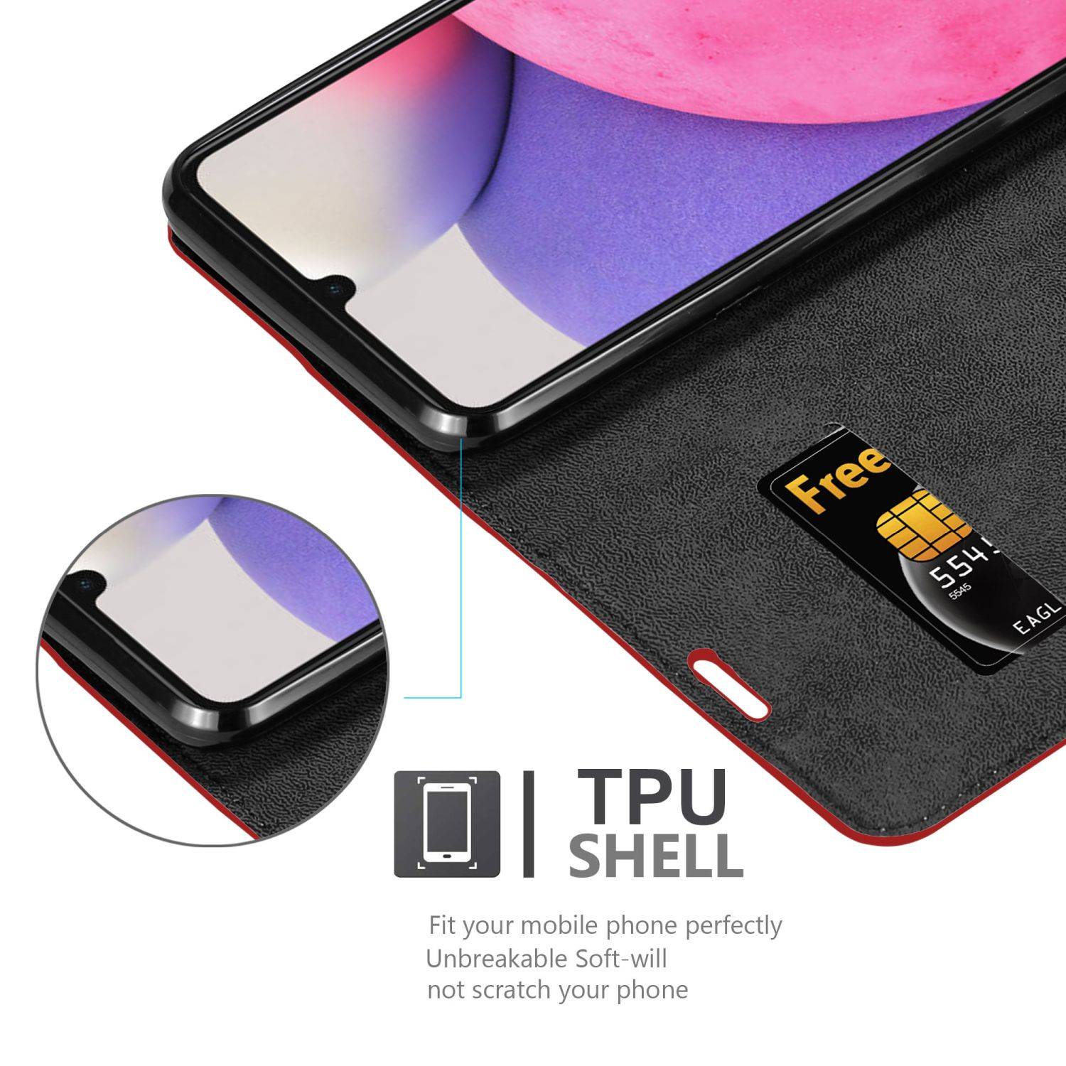 Cadorabo Hülle für Samsung Galaxy A33 5G Schutz Hülle in Rot Handyhülle Etui Case Cover Magnetverschluss