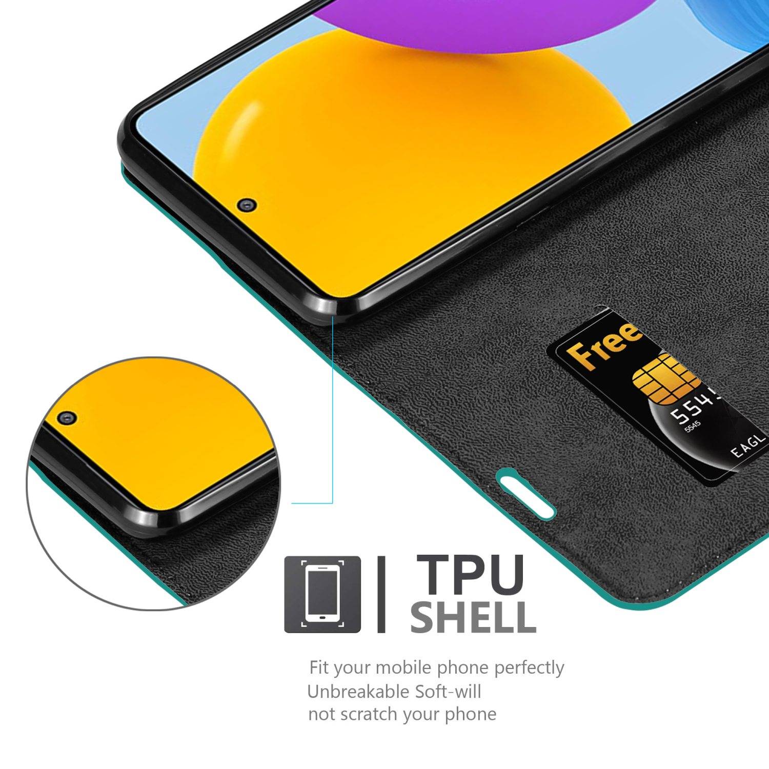 Cadorabo Hülle für Samsung Galaxy M52 5G Schutz Hülle in Türkis Handyhülle Etui Case Cover Magnetverschluss
