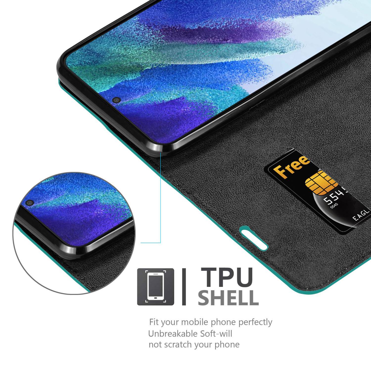 Cadorabo Hülle für Samsung Galaxy S22 Schutz Hülle in Türkis Handyhülle Etui Case Cover Magnetverschluss