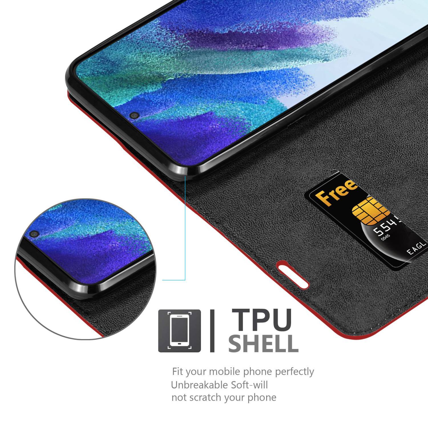 Cadorabo Hülle für Samsung Galaxy S22 PLUS Schutz Hülle in Rot Handyhülle Etui Case Cover Magnetverschluss