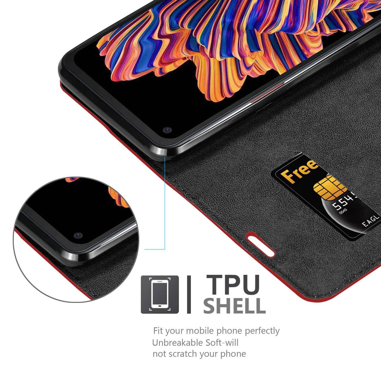 Cadorabo Hülle für Samsung Galaxy XCover PRO Schutz Hülle in Rot Handyhülle Etui Case Cover Magnetverschluss