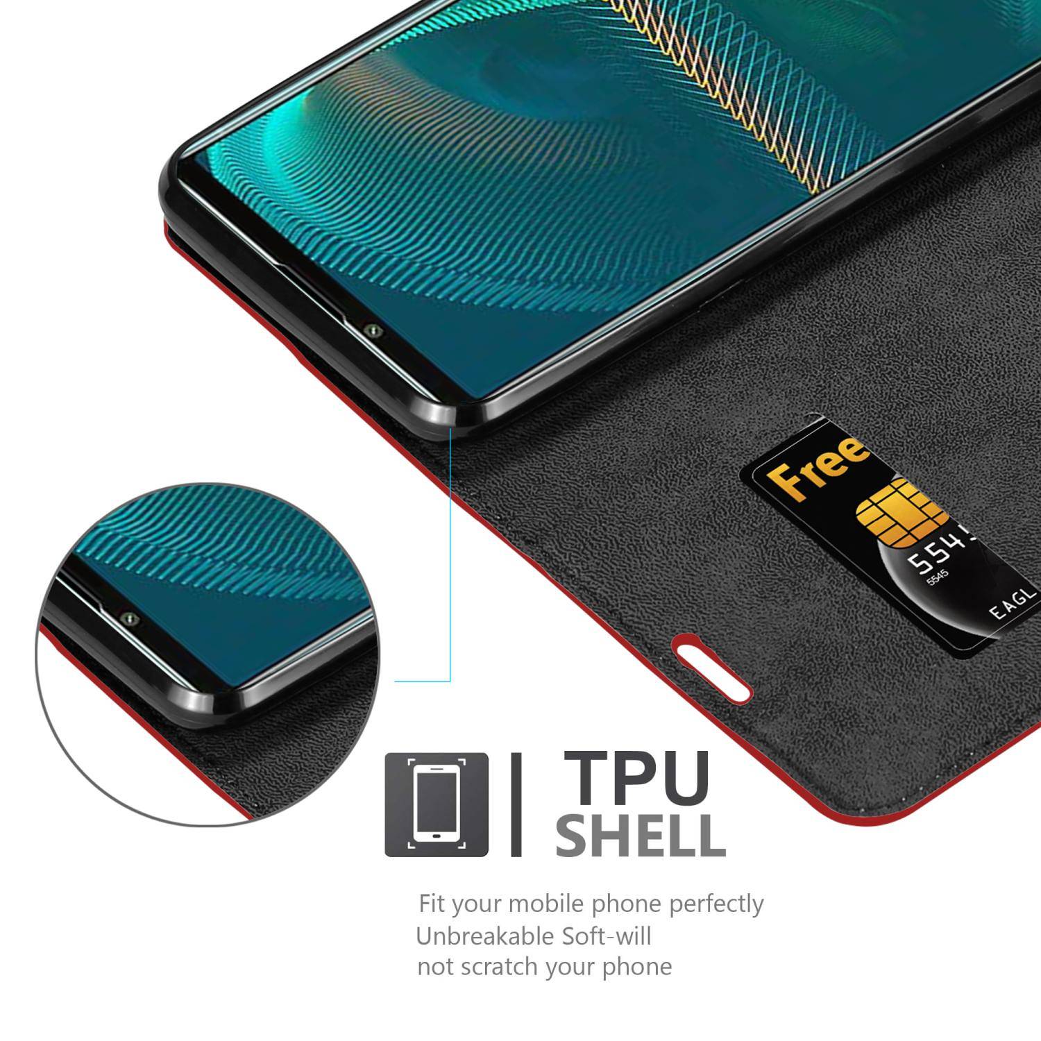 Cadorabo Hülle für Sony Xperia 5 III Schutz Hülle in Rot Handyhülle Etui Case Cover Magnetverschluss
