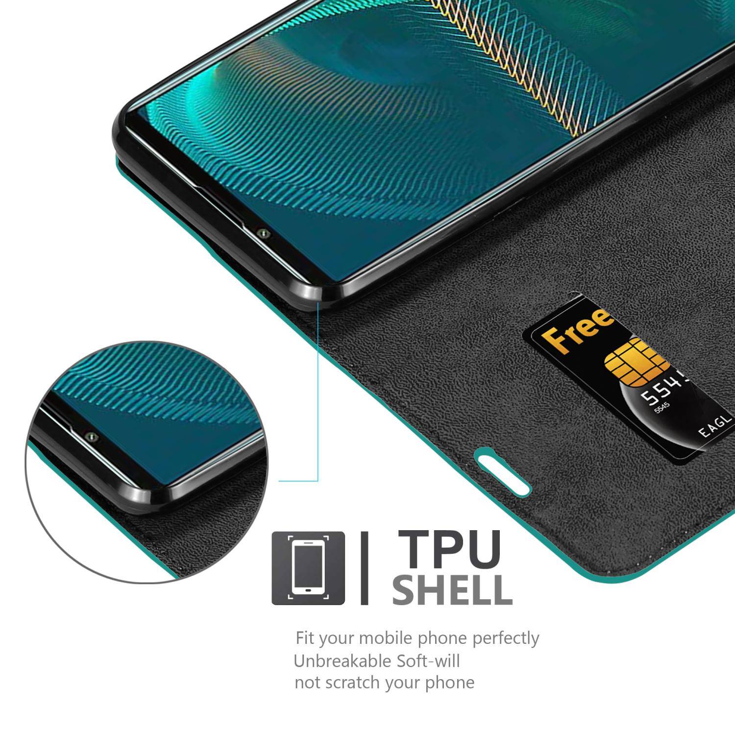 Cadorabo Hülle für Sony Xperia 5 III Schutz Hülle in Türkis Handyhülle Etui Case Cover Magnetverschluss