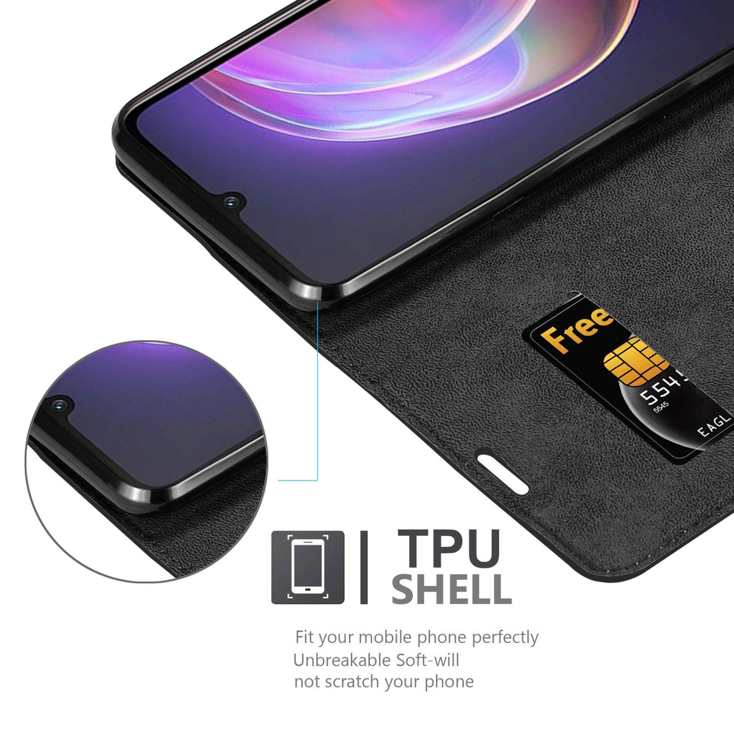 Cadorabo Hülle für Vivo V21 4G / 5G Schutz Hülle in Schwarz Handyhülle Etui Case Cover Magnetverschluss