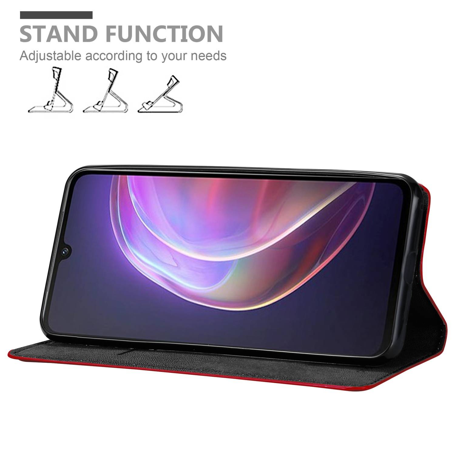 Cadorabo Hülle für Vivo V21 4G / 5G Schutz Hülle in Rot Handyhülle Etui Case Cover Magnetverschluss