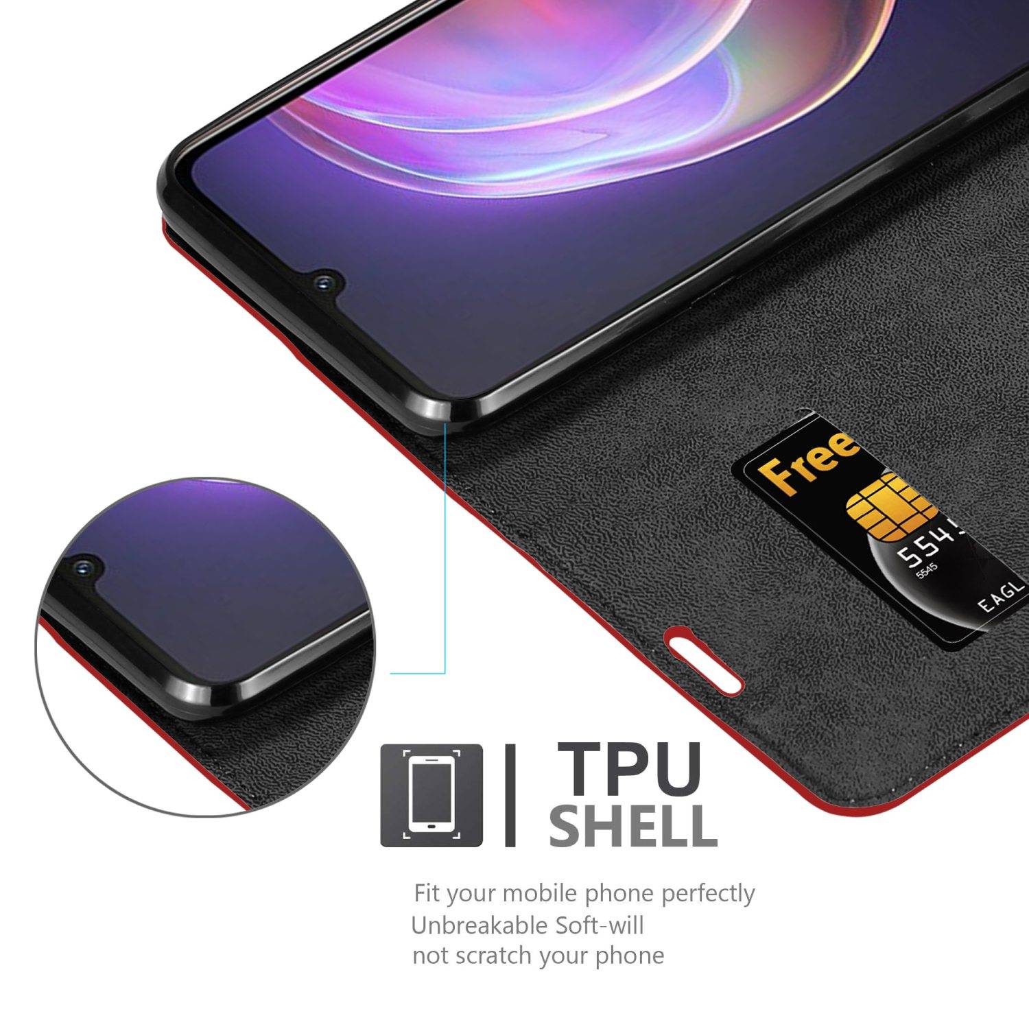 Cadorabo Hülle für Vivo V21 4G / 5G Schutz Hülle in Rot Handyhülle Etui Case Cover Magnetverschluss