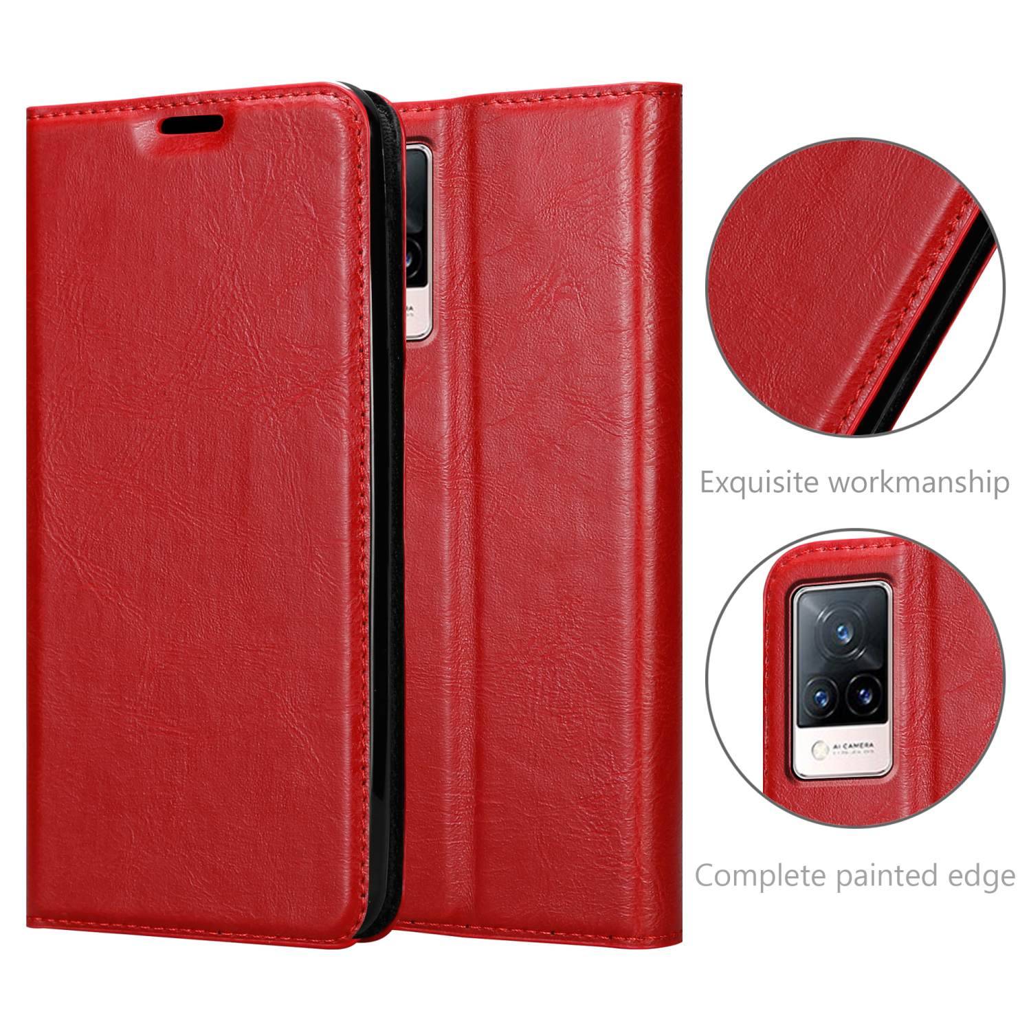Cadorabo Hülle für Vivo V21 4G / 5G Schutz Hülle in Rot Handyhülle Etui Case Cover Magnetverschluss