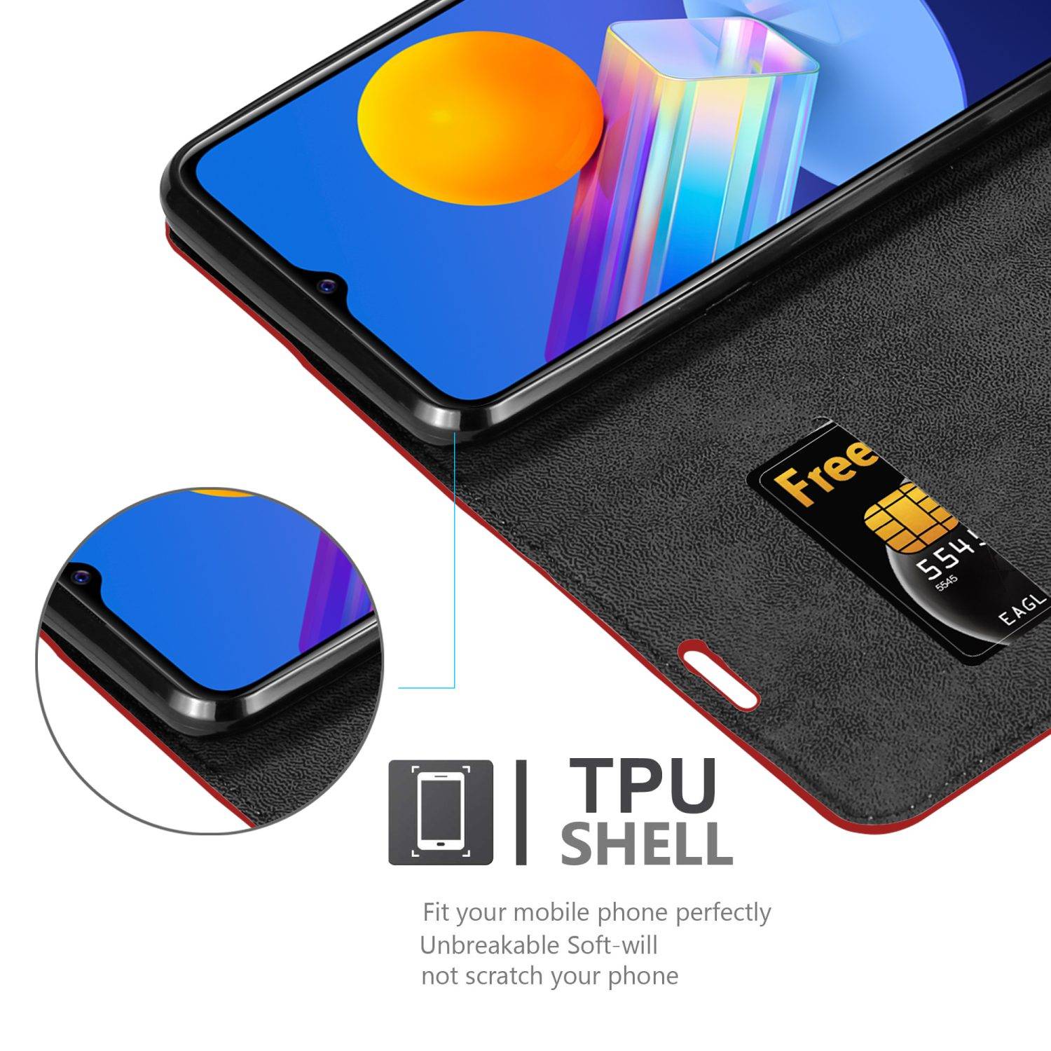 Cadorabo Hülle für Vivo Y52 5G / Y72 5G Schutz Hülle in Rot Handyhülle Etui Case Cover Magnetverschluss