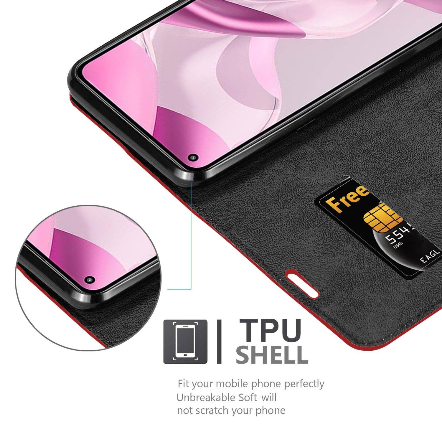 Cadorabo Hülle für Xiaomi Mi 11 LITE (4G / 5G) / 11 LITE NE Schutz Hülle in Rot Handyhülle Etui Case Cover